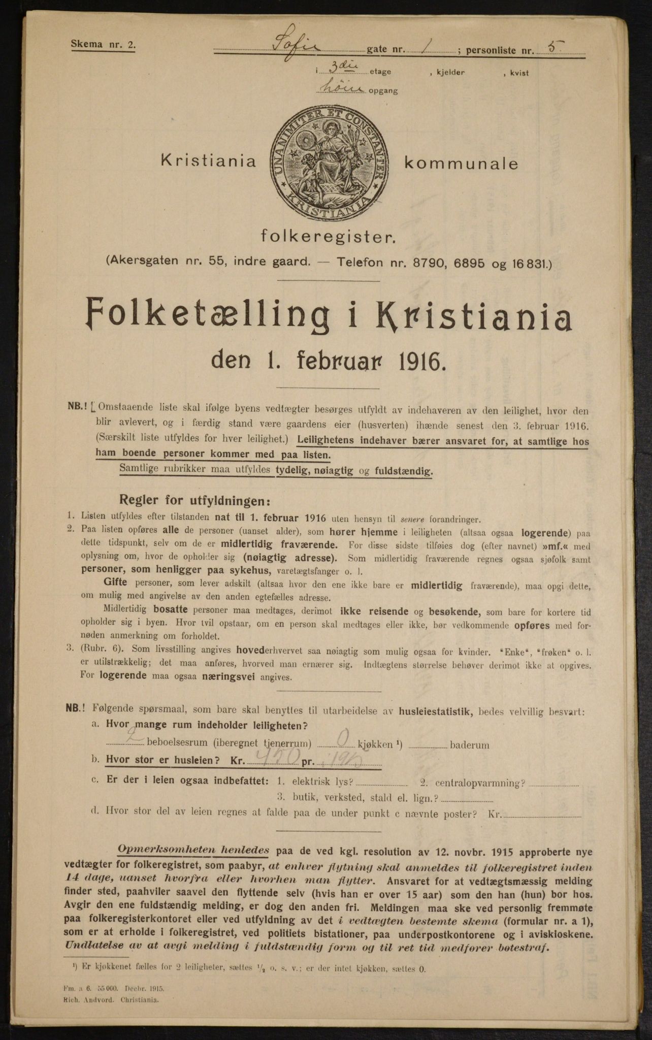 OBA, Kommunal folketelling 1.2.1916 for Kristiania, 1916, s. 101170