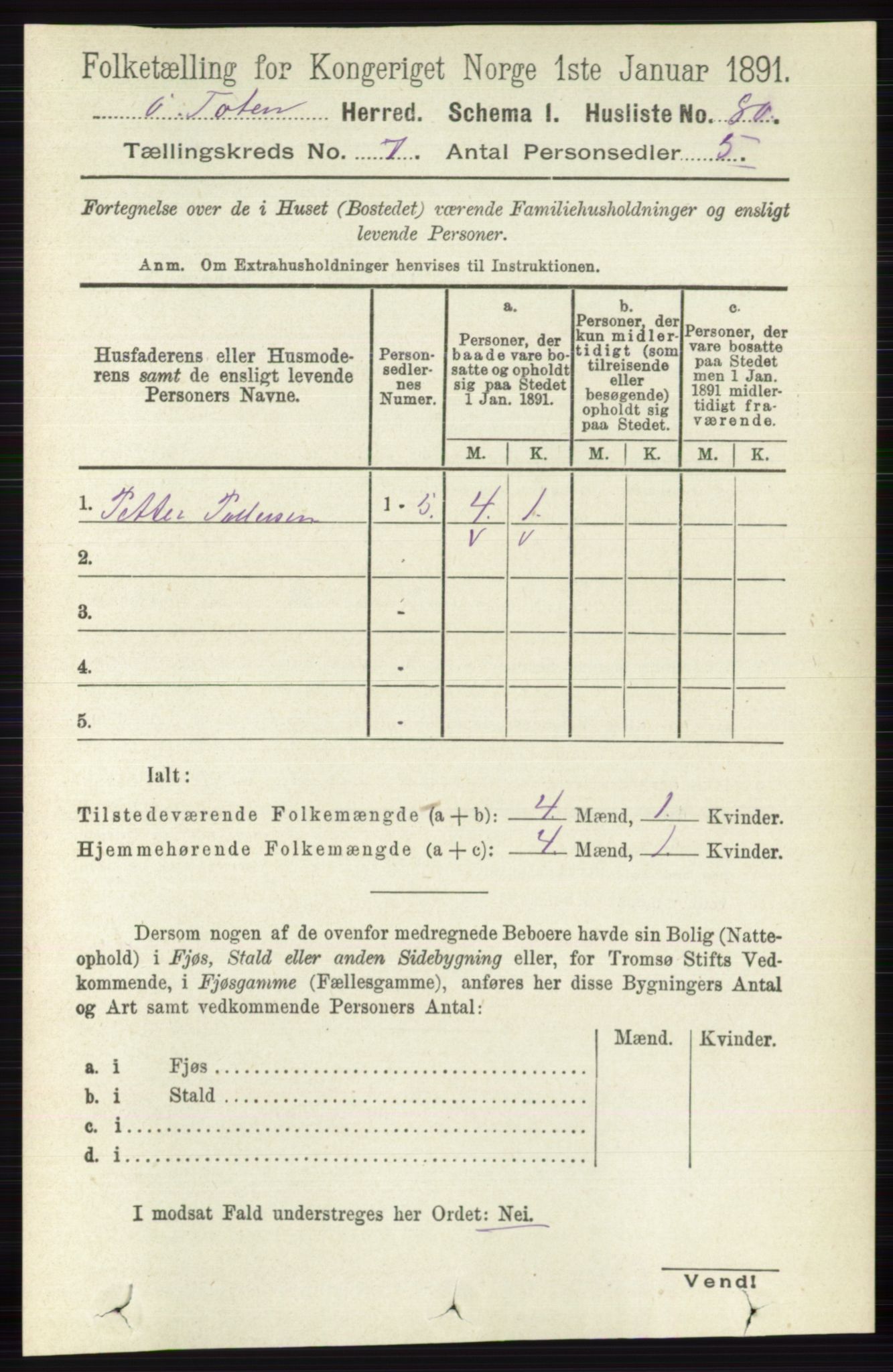 RA, Folketelling 1891 for 0528 Østre Toten herred, 1891, s. 4432