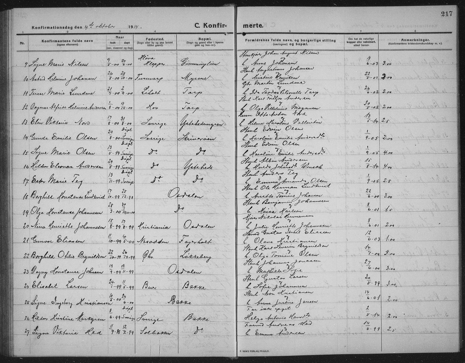 Idd prestekontor Kirkebøker, AV/SAO-A-10911/G/Gb/L0003: Klokkerbok nr. II 3, 1914-1940, s. 217