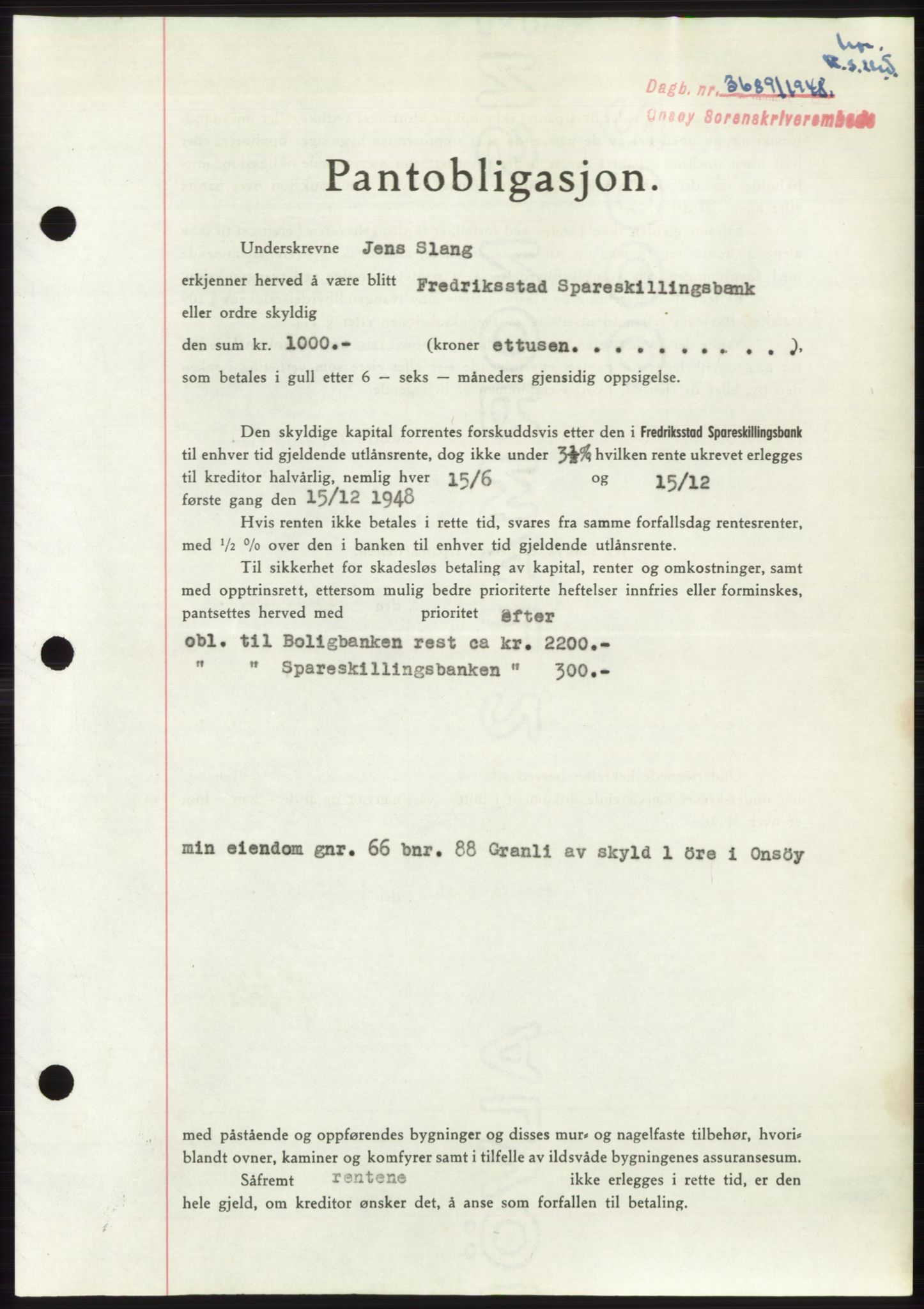 Onsøy sorenskriveri, SAO/A-10474/G/Ga/Gac/L0007: Pantebok nr. B 14-7, 1948-1948, Dagboknr: 3689/1948