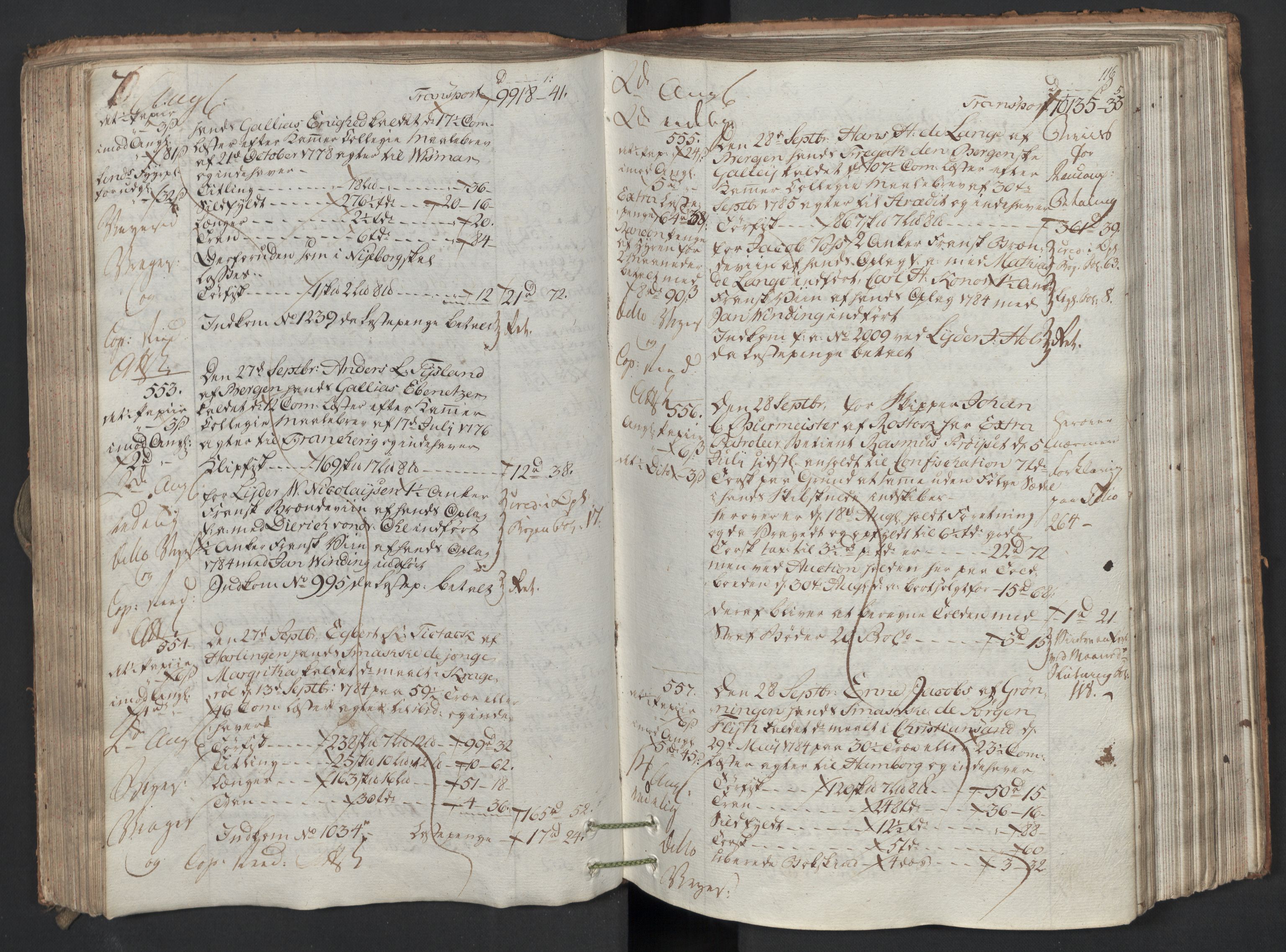 Generaltollkammeret, tollregnskaper, AV/RA-EA-5490/R26/L0223/0001: Tollregnskaper Bergen A / Utgående hovedtollbok, 1786, s. 115b-116a