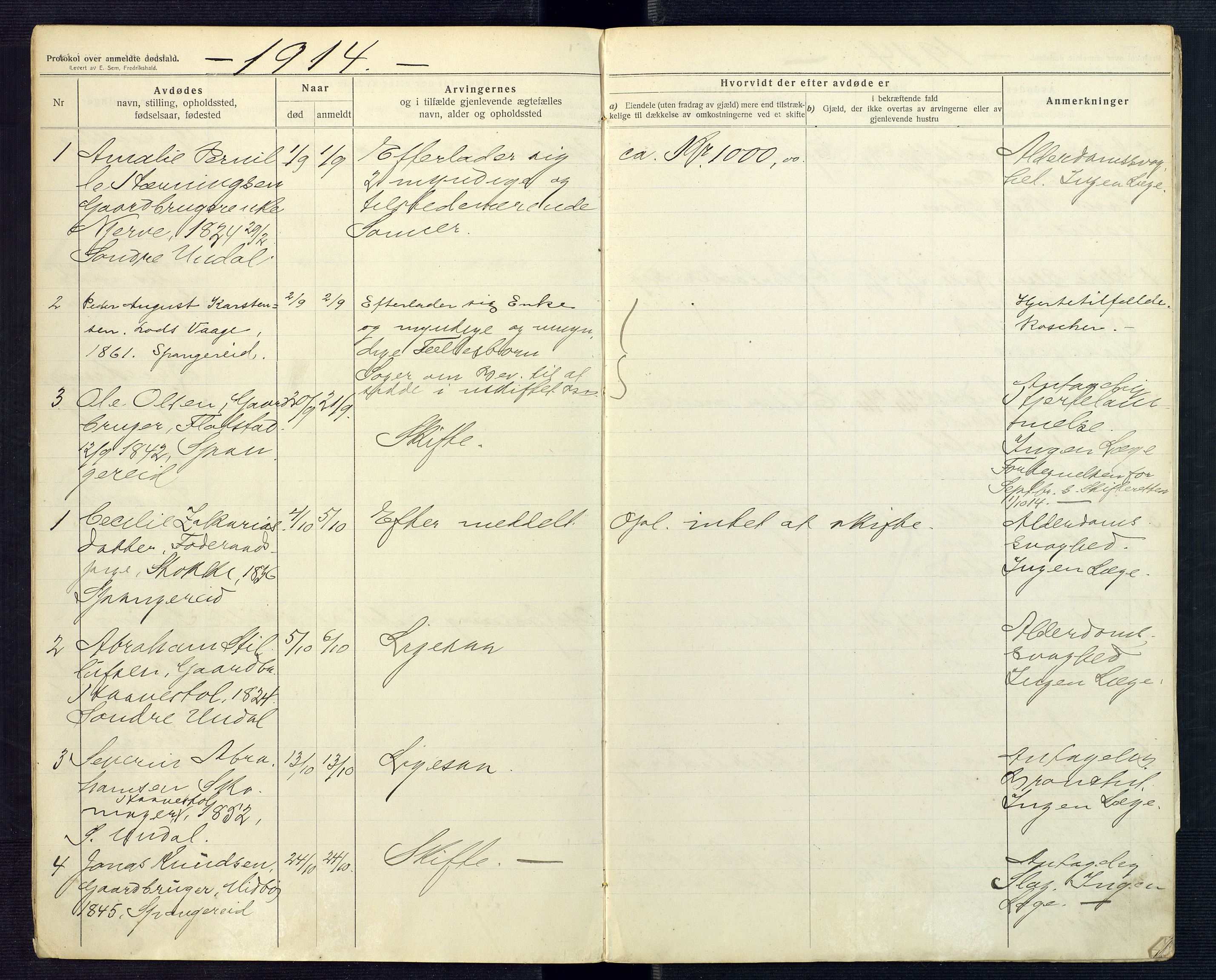 Mandal sorenskriveri, AV/SAK-1221-0005/001/H/Ha/L0018: Dødsfall Spangereid nr 17, 1912-1918