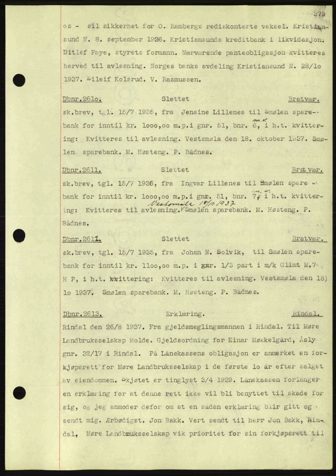 Nordmøre sorenskriveri, SAT/A-4132/1/2/2Ca: Pantebok nr. C80, 1936-1939, Dagboknr: 2610/1937