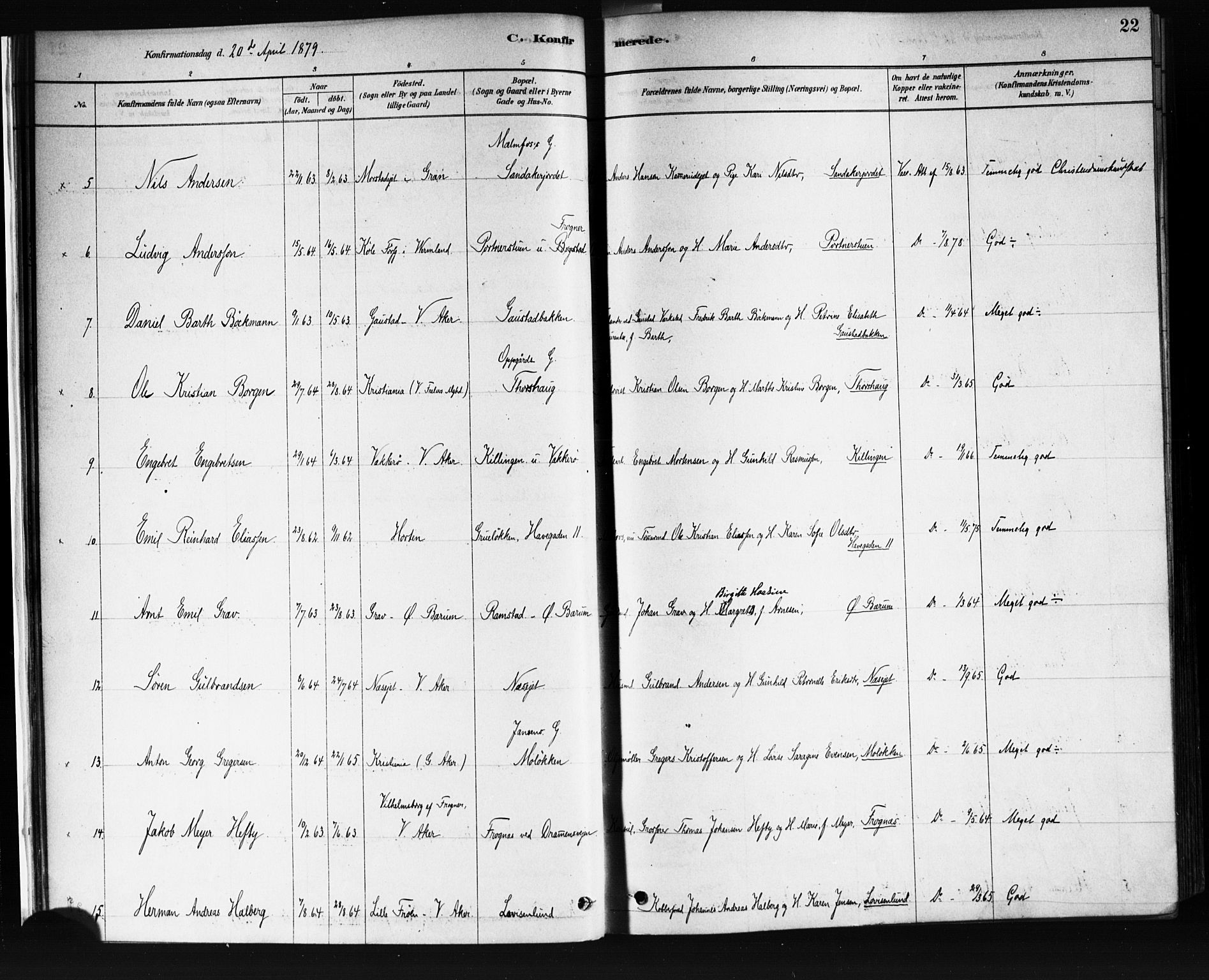 Vestre Aker prestekontor Kirkebøker, AV/SAO-A-10025/F/Fa/L0008: Ministerialbok nr. 8, 1878-1903, s. 22