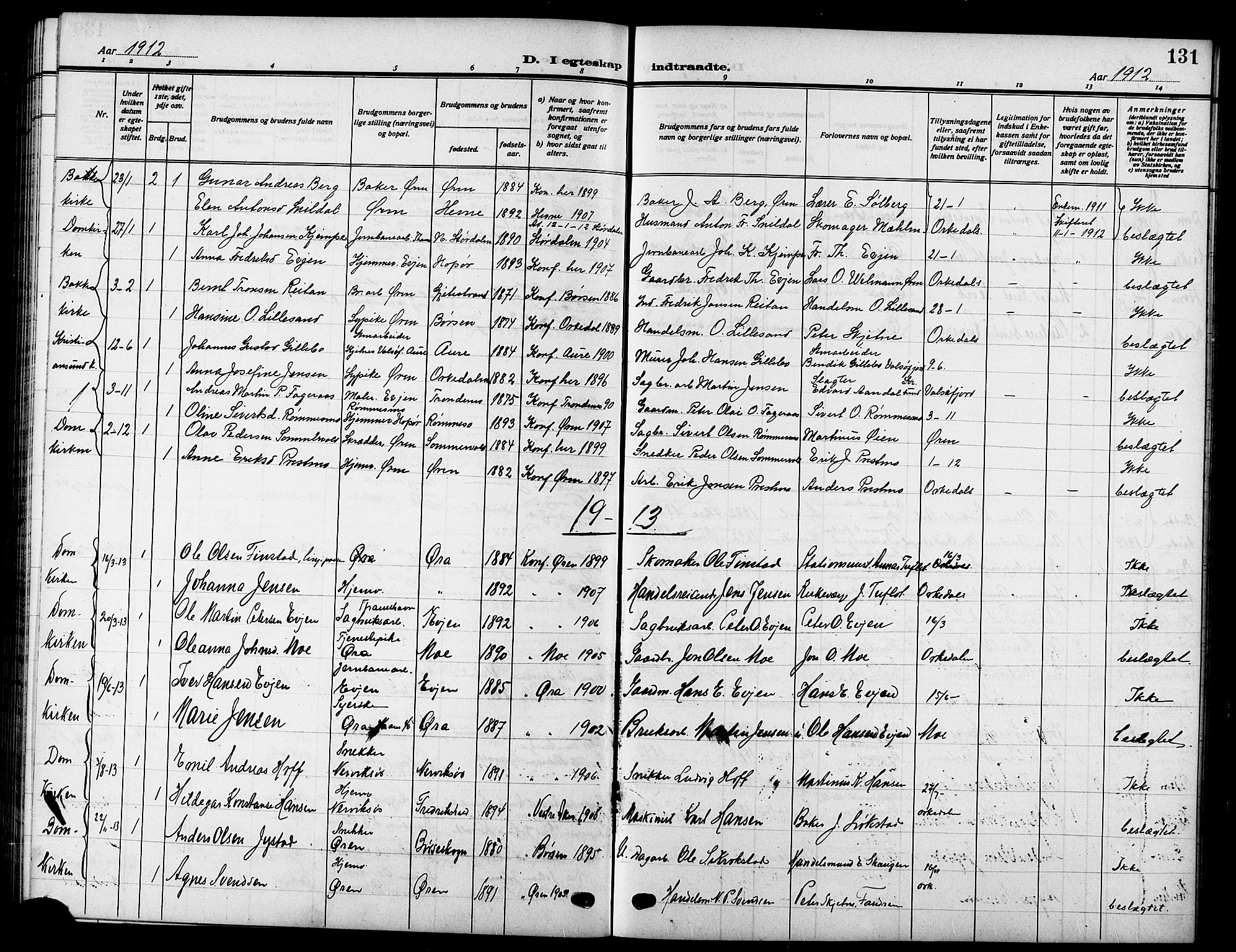 Ministerialprotokoller, klokkerbøker og fødselsregistre - Sør-Trøndelag, AV/SAT-A-1456/669/L0831: Klokkerbok nr. 669C01, 1909-1924, s. 131