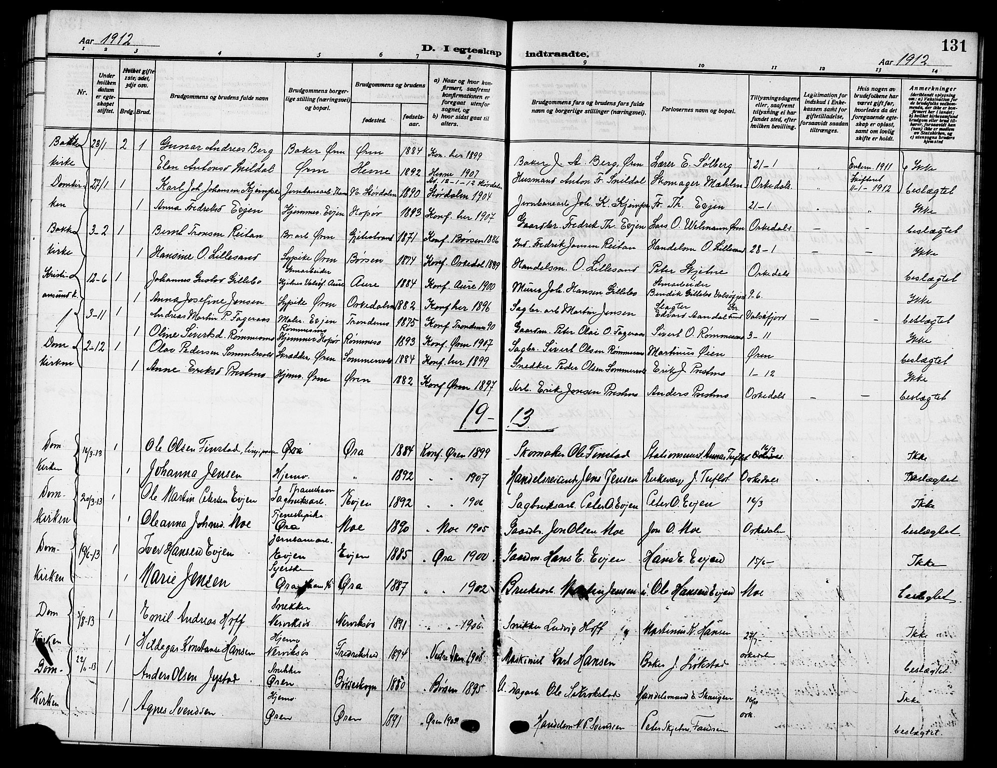 Ministerialprotokoller, klokkerbøker og fødselsregistre - Sør-Trøndelag, SAT/A-1456/669/L0831: Klokkerbok nr. 669C01, 1909-1924, s. 131