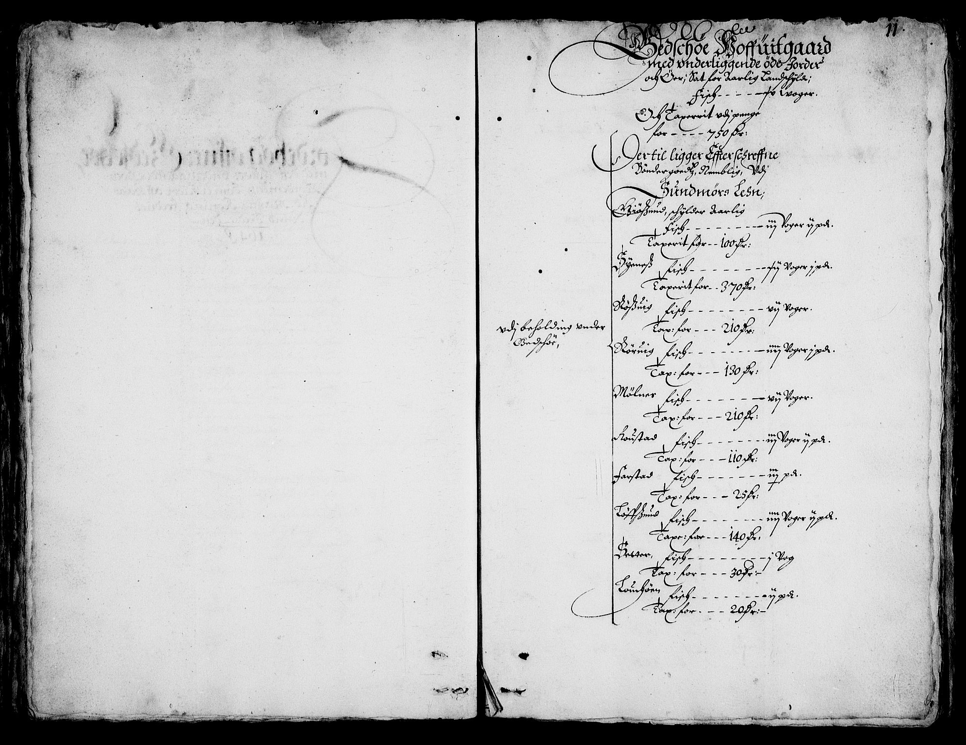 Rentekammeret inntil 1814, Realistisk ordnet avdeling, AV/RA-EA-4070/On/L0001/0002: Statens gods / [Jj 2]: Jordebok og forklaring over atkomstene til Hannibal Sehesteds gods, 1651, s. 1010b-1011a