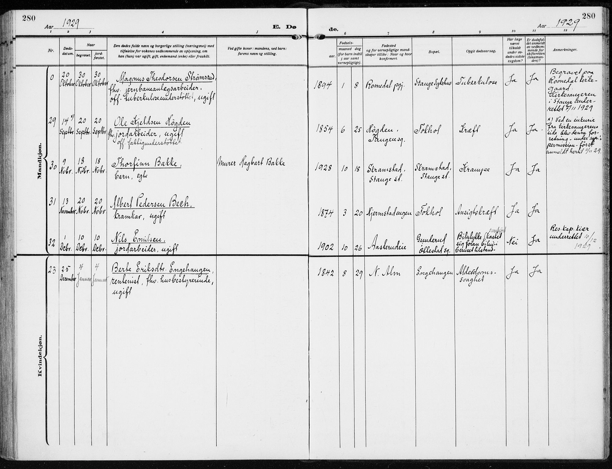 Stange prestekontor, AV/SAH-PREST-002/K/L0026: Ministerialbok nr. 26, 1923-1937, s. 280