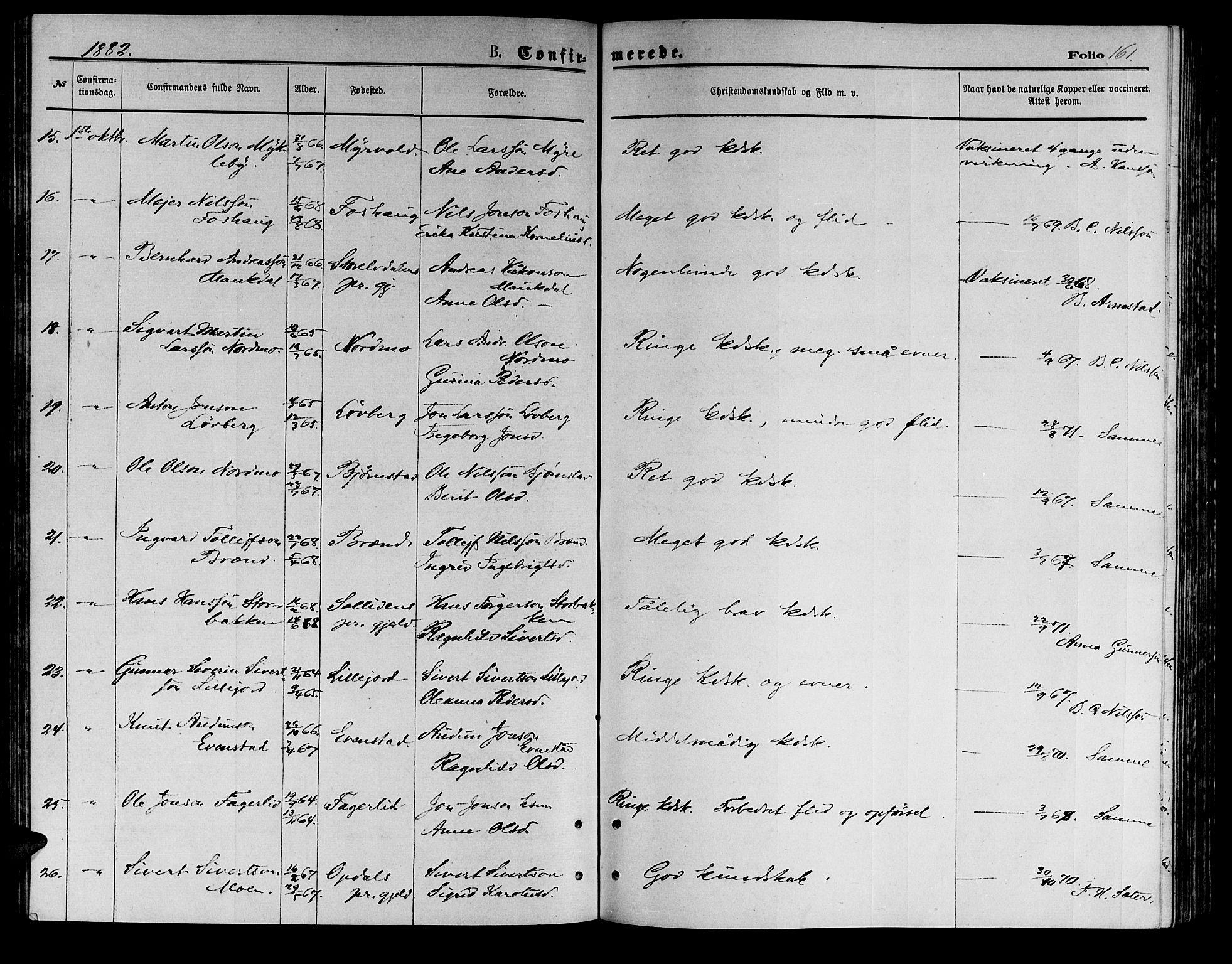 Målselv sokneprestembete, AV/SATØ-S-1311/G/Ga/Gab/L0003klokker: Klokkerbok nr. 3, 1874-1885, s. 161
