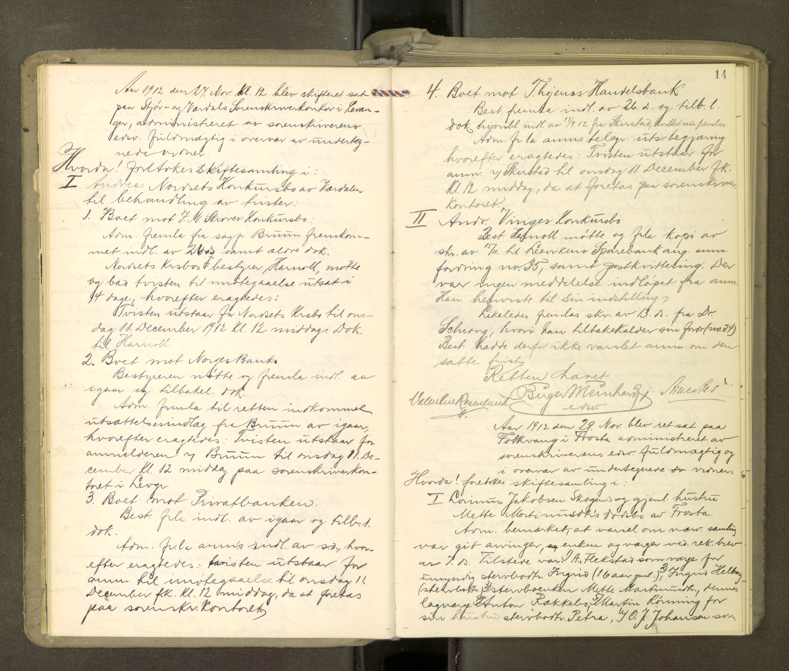 Stjør- og Verdal sorenskriveri, AV/SAT-A-4167/1/3/3B/L0012: Skifteforhandlingsprotokoll, 1912-1919, s. 14