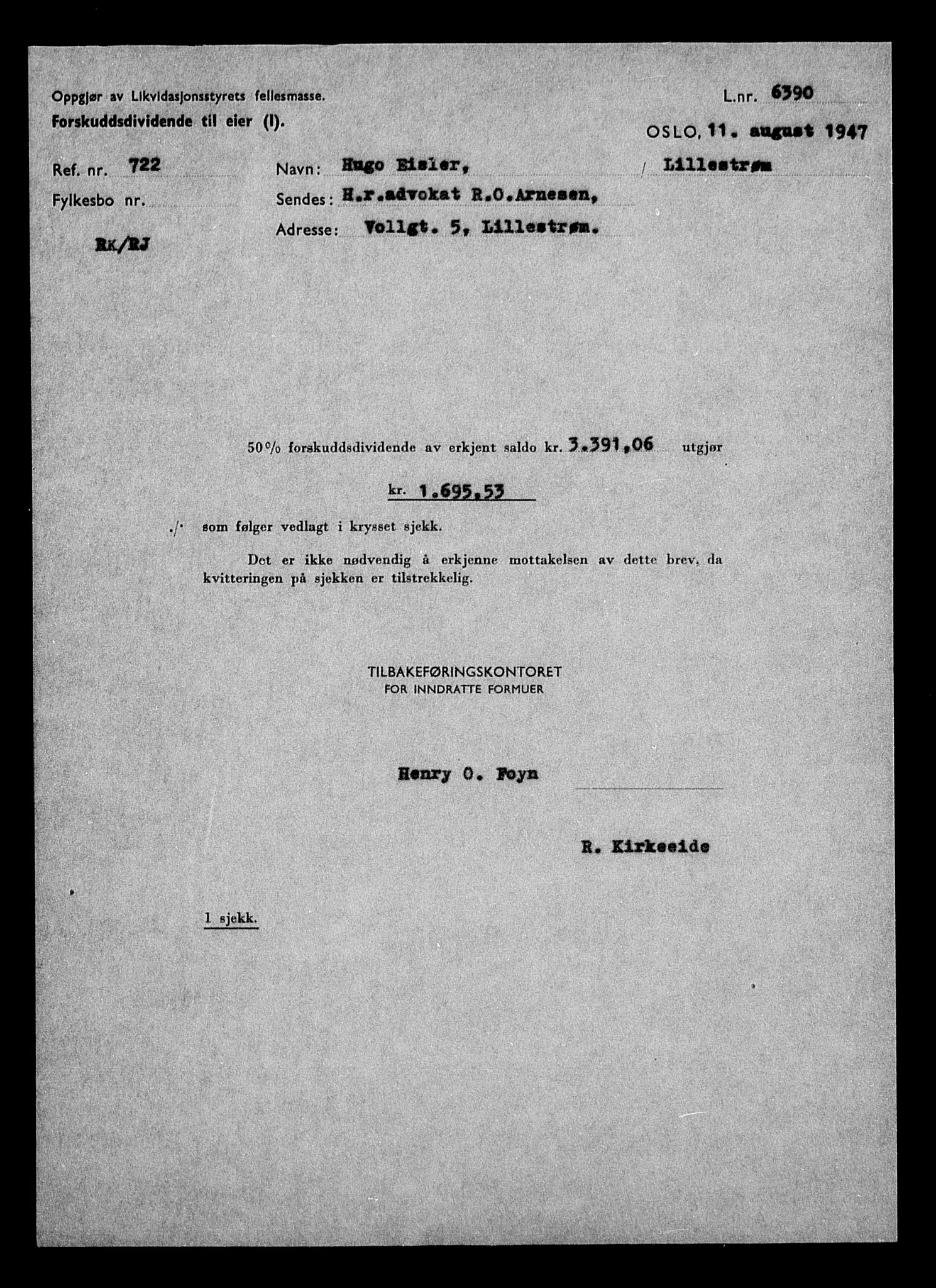 Justisdepartementet, Tilbakeføringskontoret for inndratte formuer, AV/RA-S-1564/H/Hc/Hcc/L0933: --, 1945-1947, s. 4