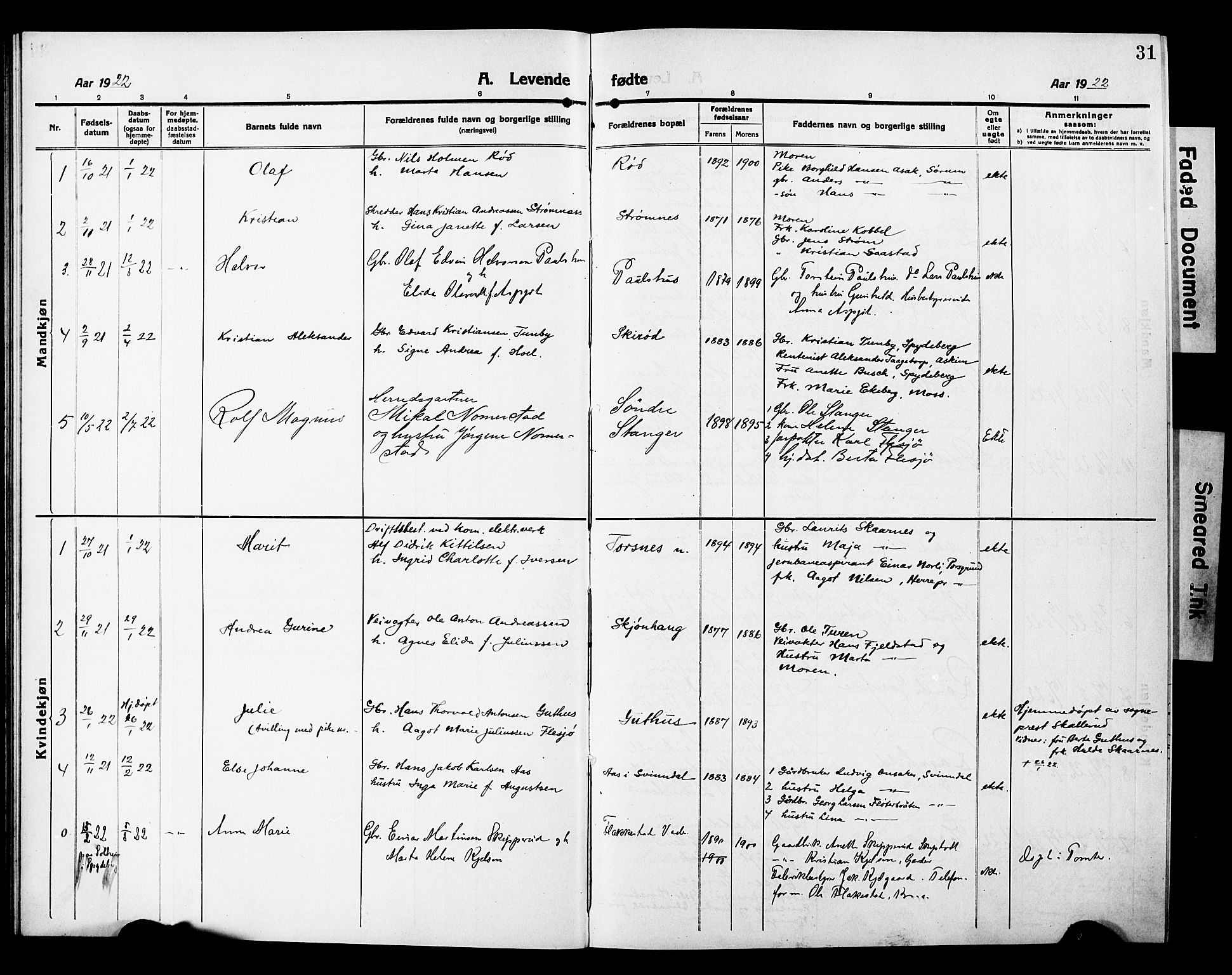 Våler prestekontor Kirkebøker, AV/SAO-A-11083/G/Ga/L0005: Klokkerbok nr. I 5, 1915-1931, s. 31