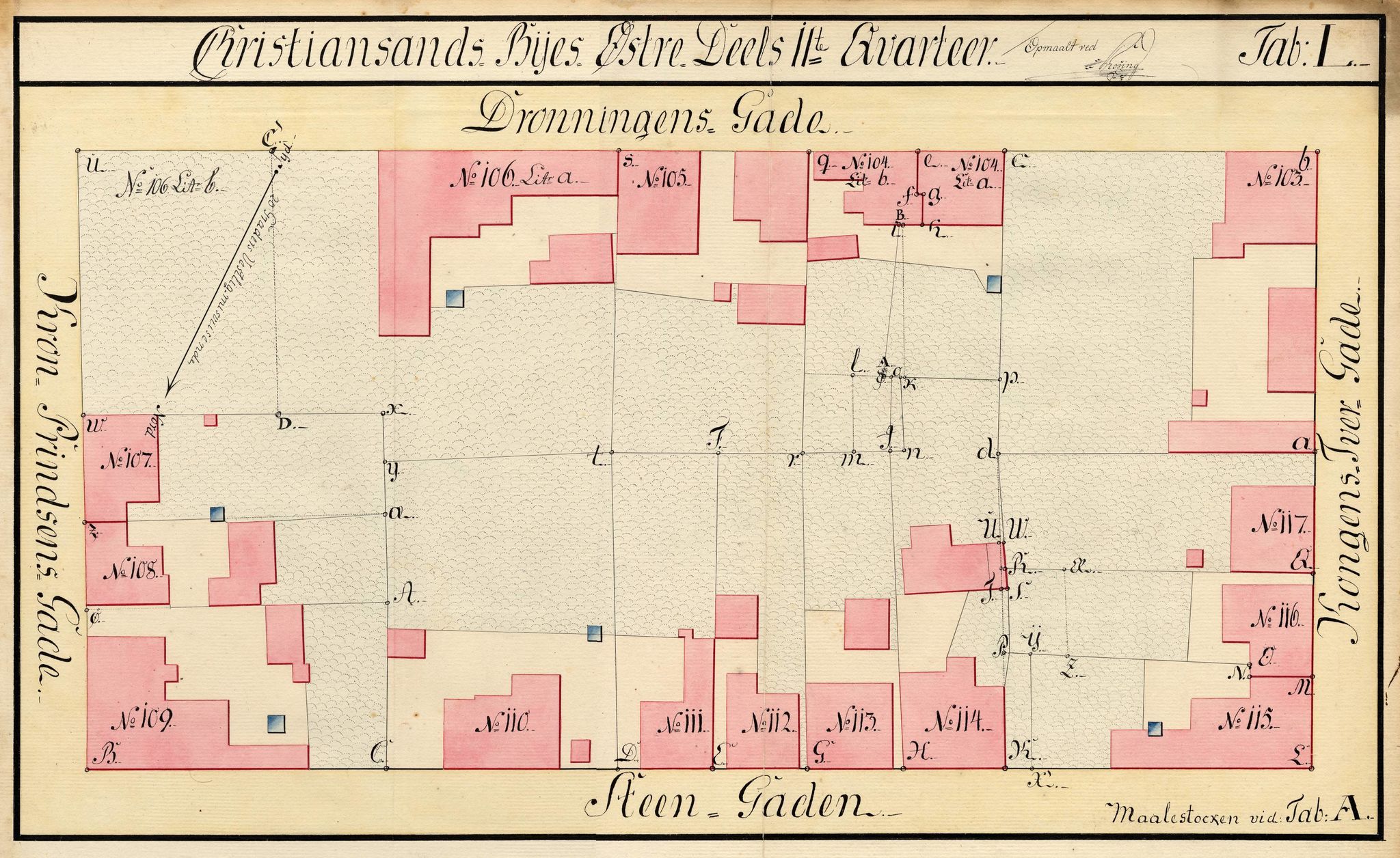 Kristiansand By - Magistraten, ARKSOR/1001KG122/T/Ta/L0001: Stadskonduktør Rosings kvartalskart, 1786-1806