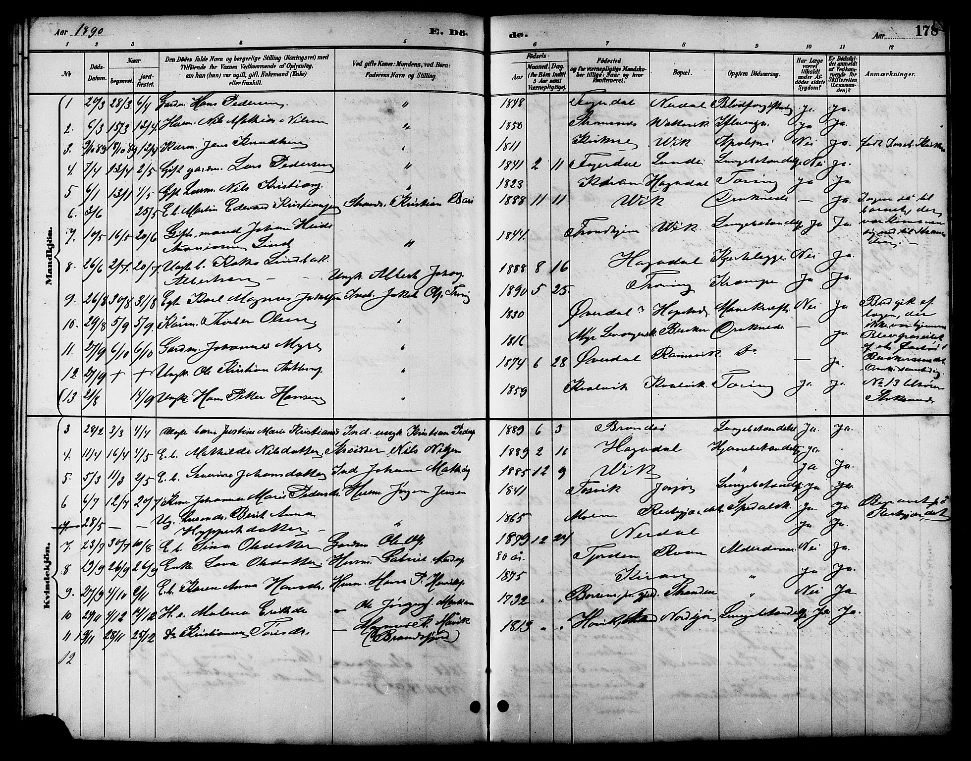 Ministerialprotokoller, klokkerbøker og fødselsregistre - Sør-Trøndelag, SAT/A-1456/657/L0716: Klokkerbok nr. 657C03, 1889-1904, s. 178