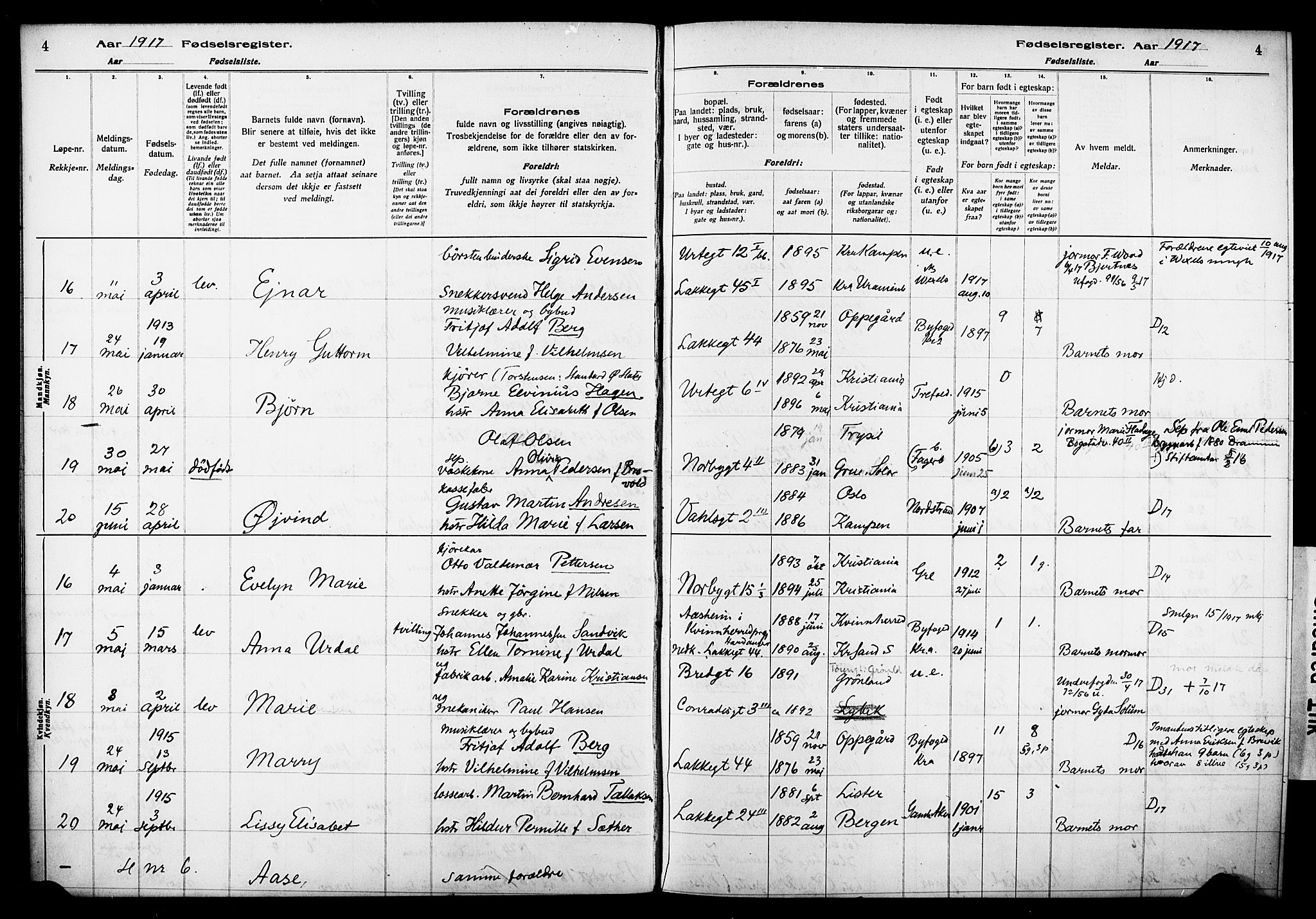 Wexel prestekontor Kirkebøker, AV/SAO-A-10879/J/L0001: Fødselsregister nr. 1, 1916-1930, s. 4