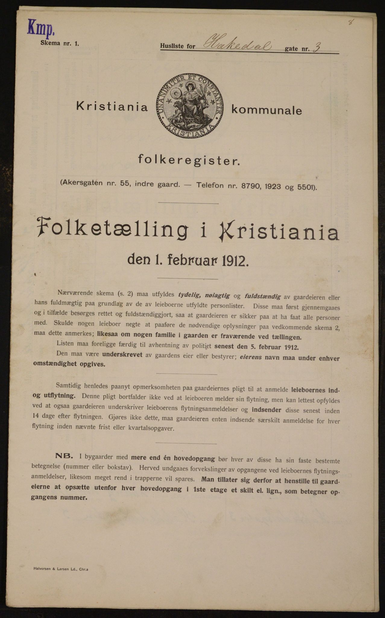 OBA, Kommunal folketelling 1.2.1912 for Kristiania, 1912, s. 34033