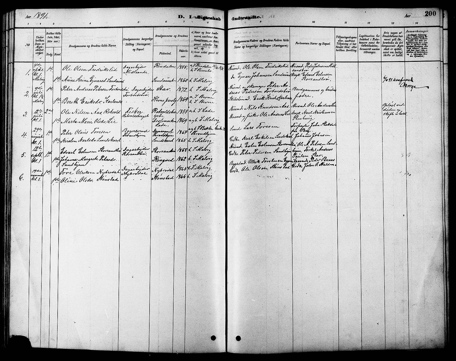 Ministerialprotokoller, klokkerbøker og fødselsregistre - Sør-Trøndelag, SAT/A-1456/616/L0423: Klokkerbok nr. 616C06, 1878-1903, s. 200
