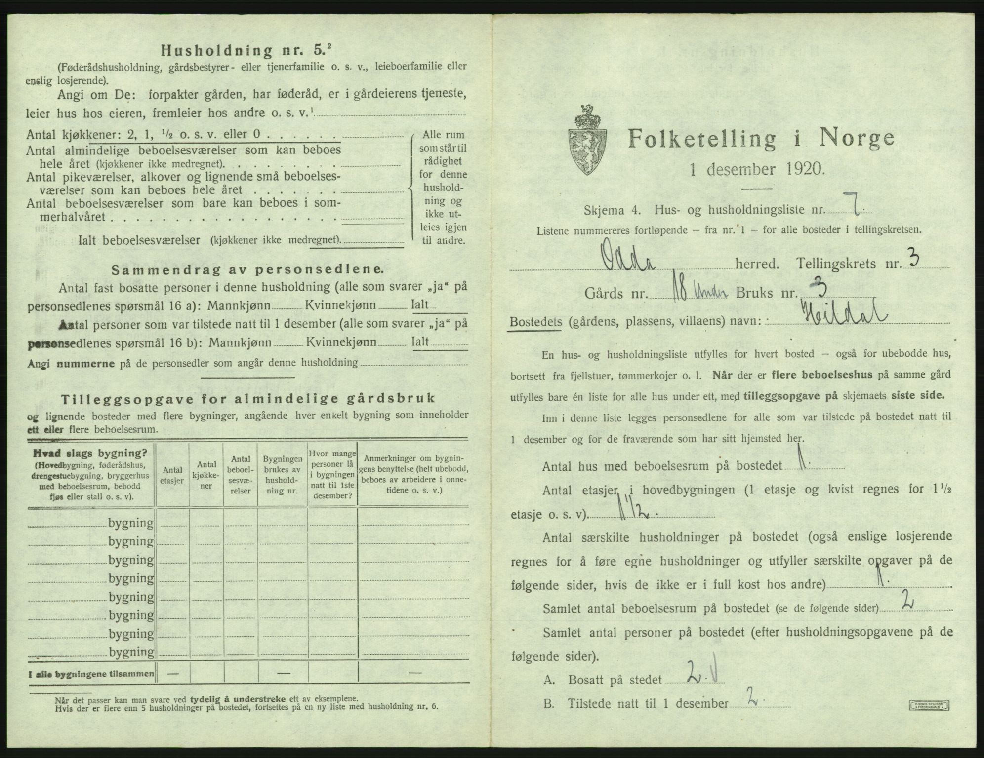 SAB, Folketelling 1920 for 1228 Odda herred, 1920, s. 231