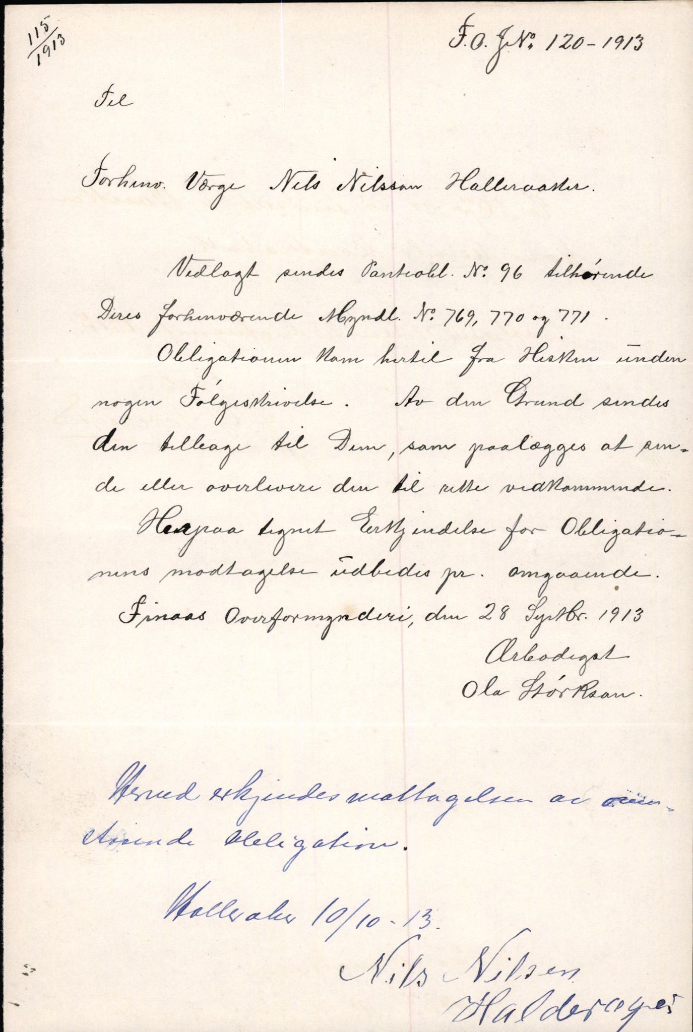 Finnaas kommune. Overformynderiet, IKAH/1218a-812/D/Da/Daa/L0002/0004: Kronologisk ordna korrespondanse / Kronologisk ordna korrespondanse, 1910-1913, s. 158