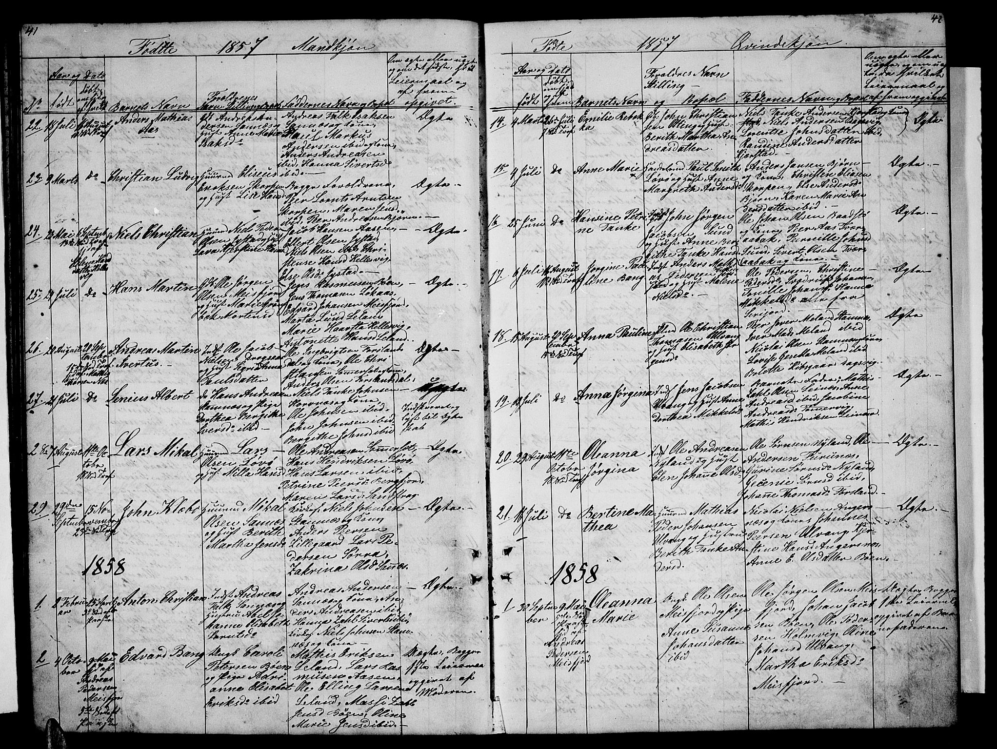 Ministerialprotokoller, klokkerbøker og fødselsregistre - Nordland, SAT/A-1459/831/L0475: Klokkerbok nr. 831C02, 1851-1865, s. 41-42