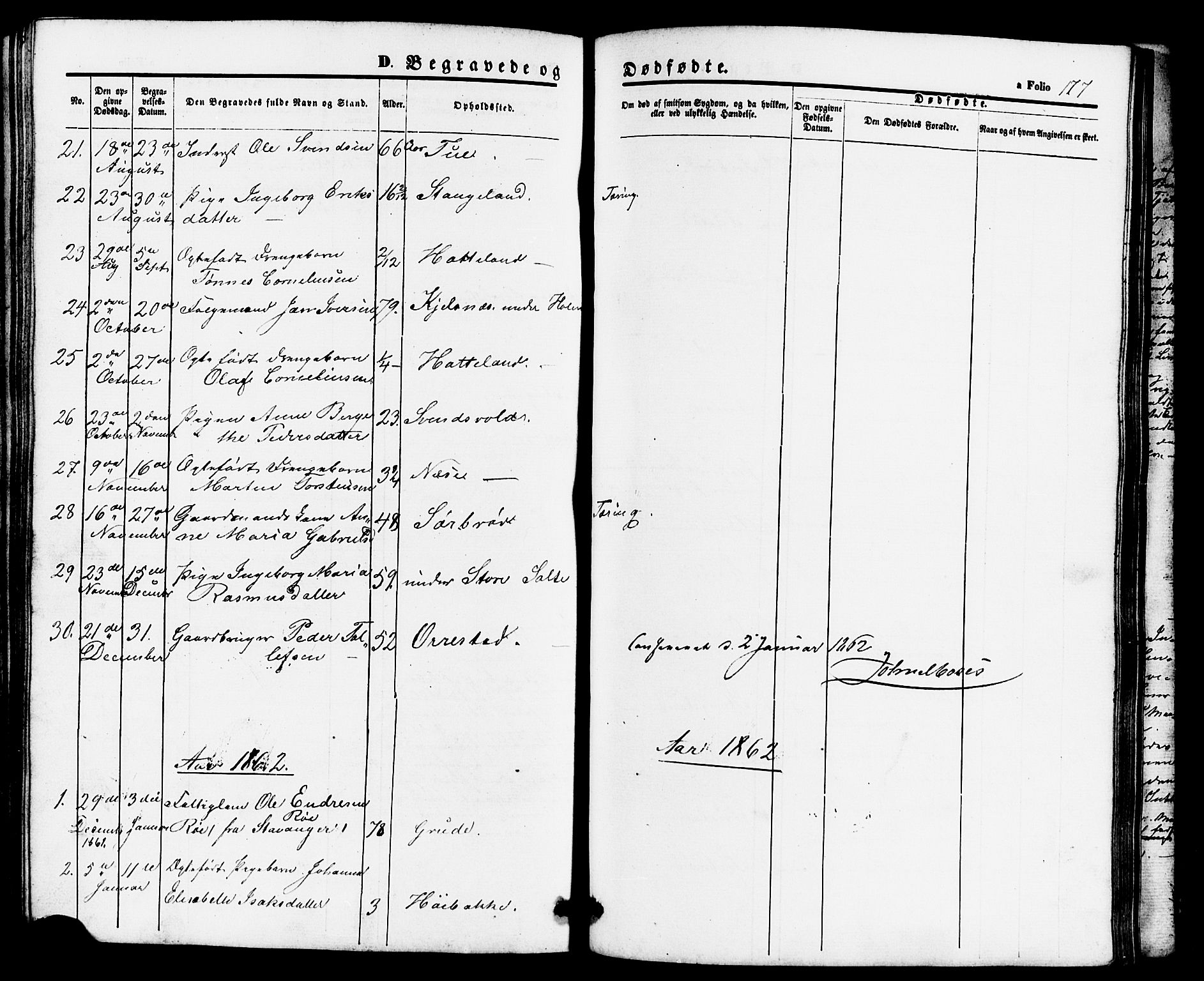 Klepp sokneprestkontor, AV/SAST-A-101803/001/3/30BB/L0002: Klokkerbok nr. B 2, 1860-1875, s. 177