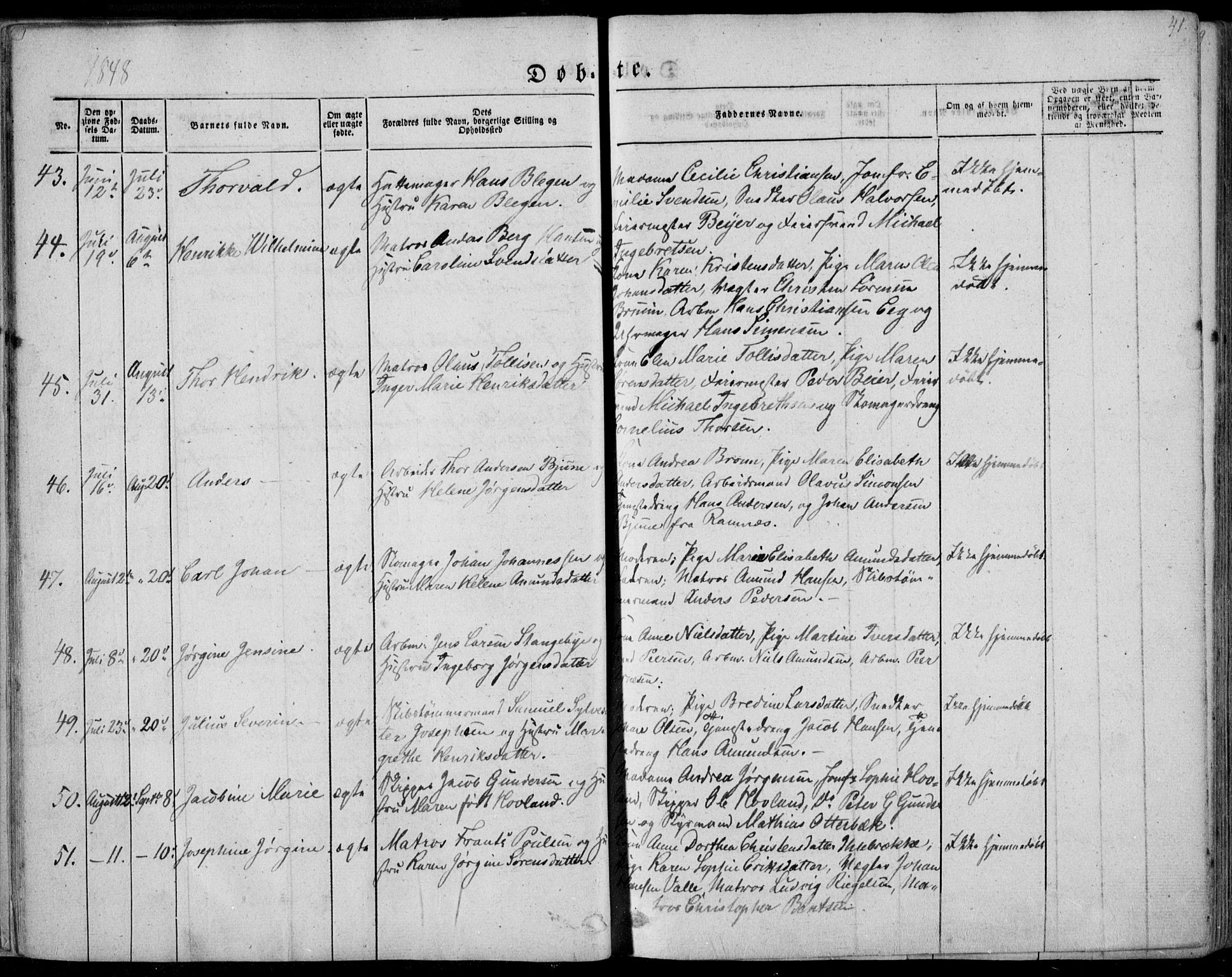 Tønsberg kirkebøker, AV/SAKO-A-330/F/Fa/L0007: Ministerialbok nr. I 7, 1845-1854, s. 41