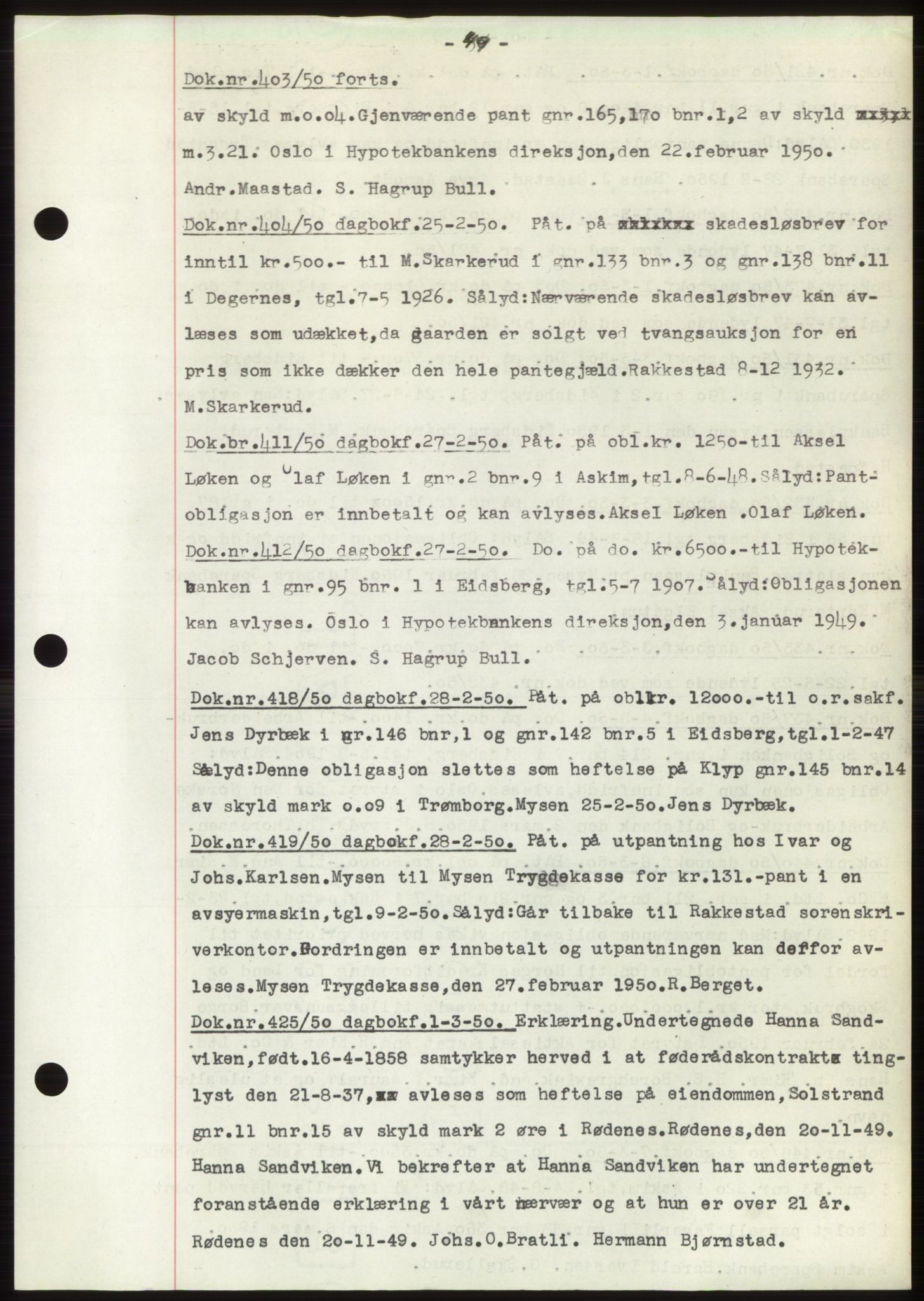 Rakkestad sorenskriveri, SAO/A-10686/G/Gb/Gba/Gbac/L0012: Pantebok nr. B1-4 og B16-20, 1949-1950, Dagboknr: 403/1950