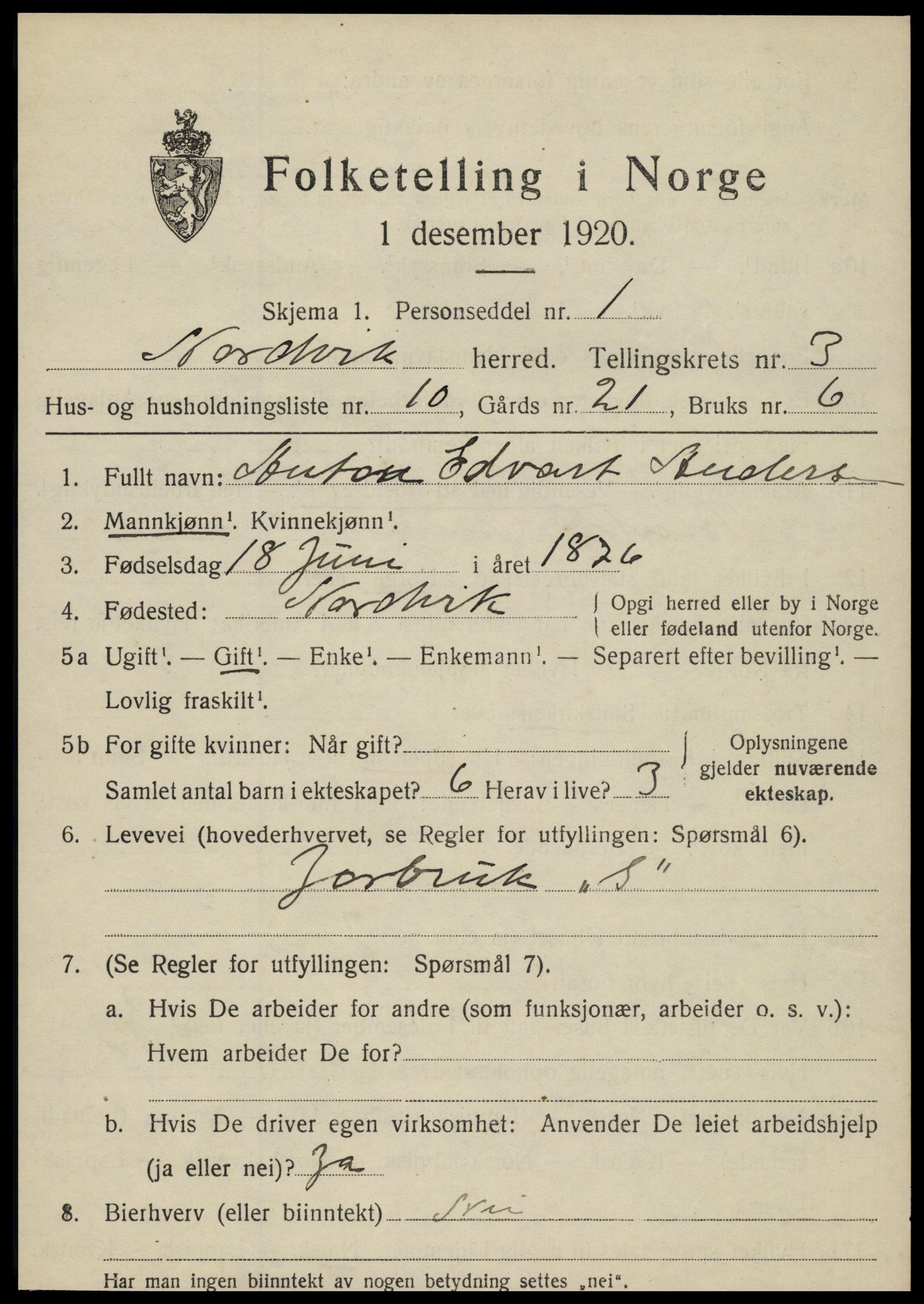 SAT, Folketelling 1920 for 1819 Nordvik herred, 1920, s. 1398