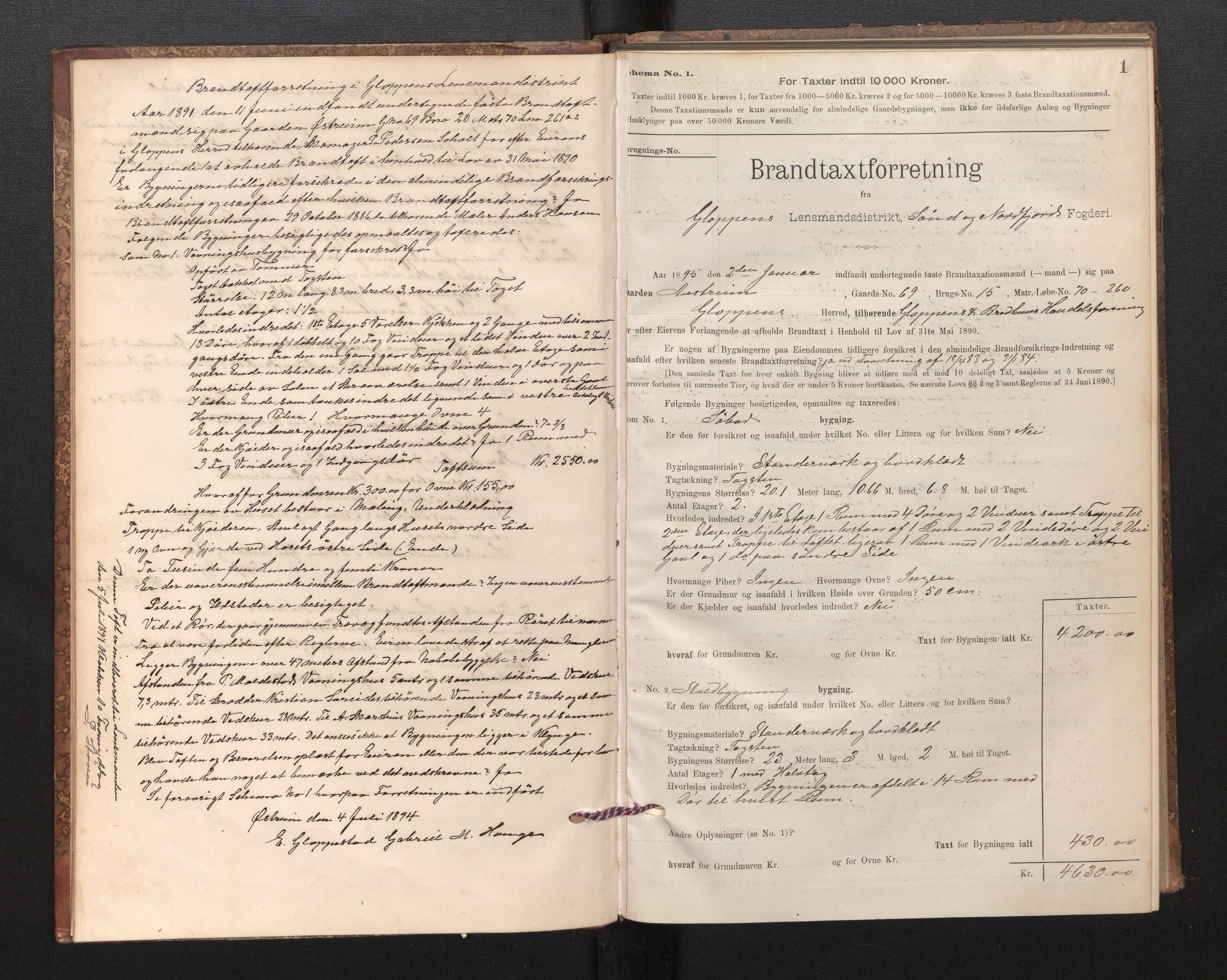 Lensmannen i Gloppen og Breim, SAB/A-27801/0012/L0003: Branntakstprotokoll, skjematakst, 1894-1931, s. 1