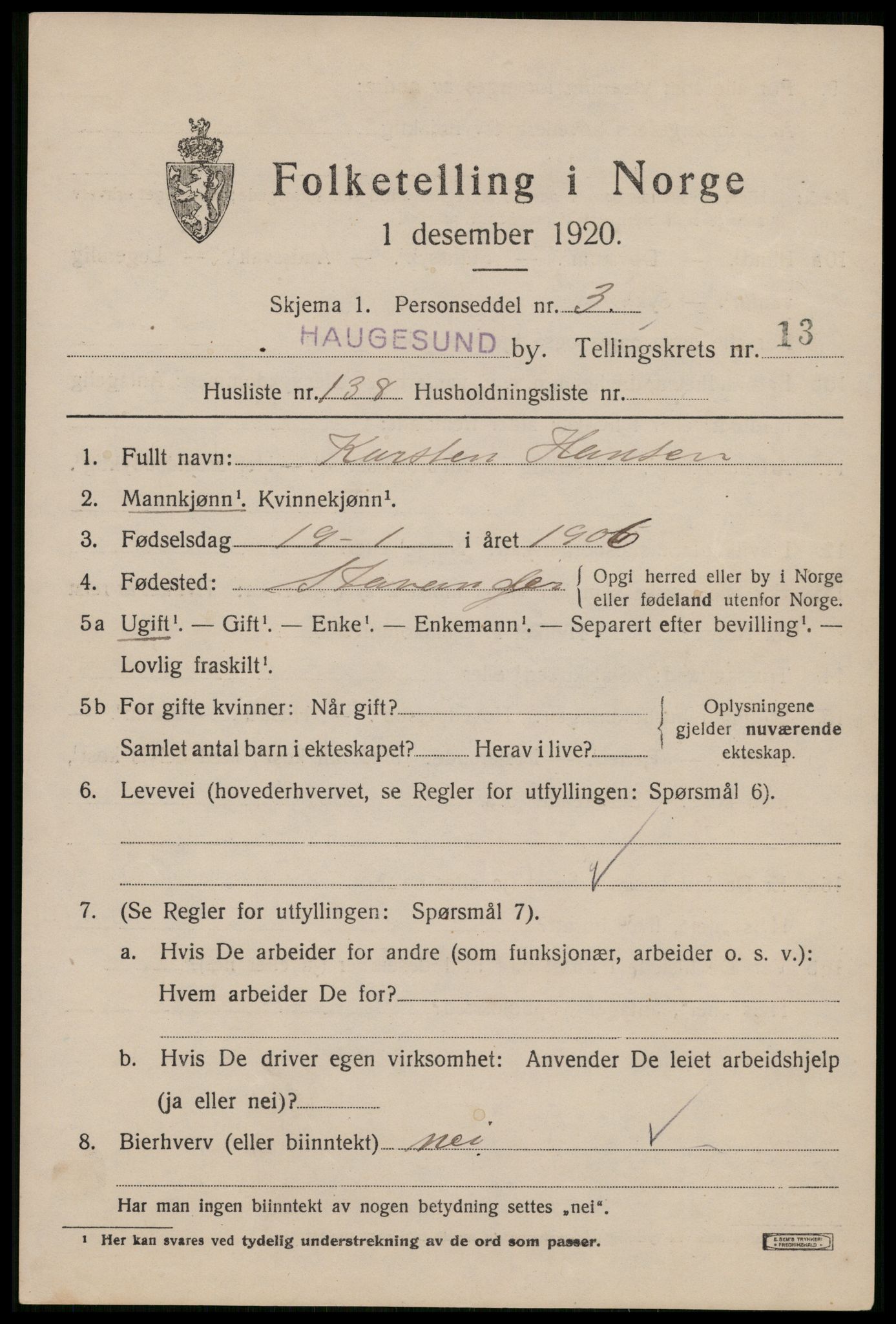 SAST, Folketelling 1920 for 1106 Haugesund kjøpstad, 1920, s. 44175