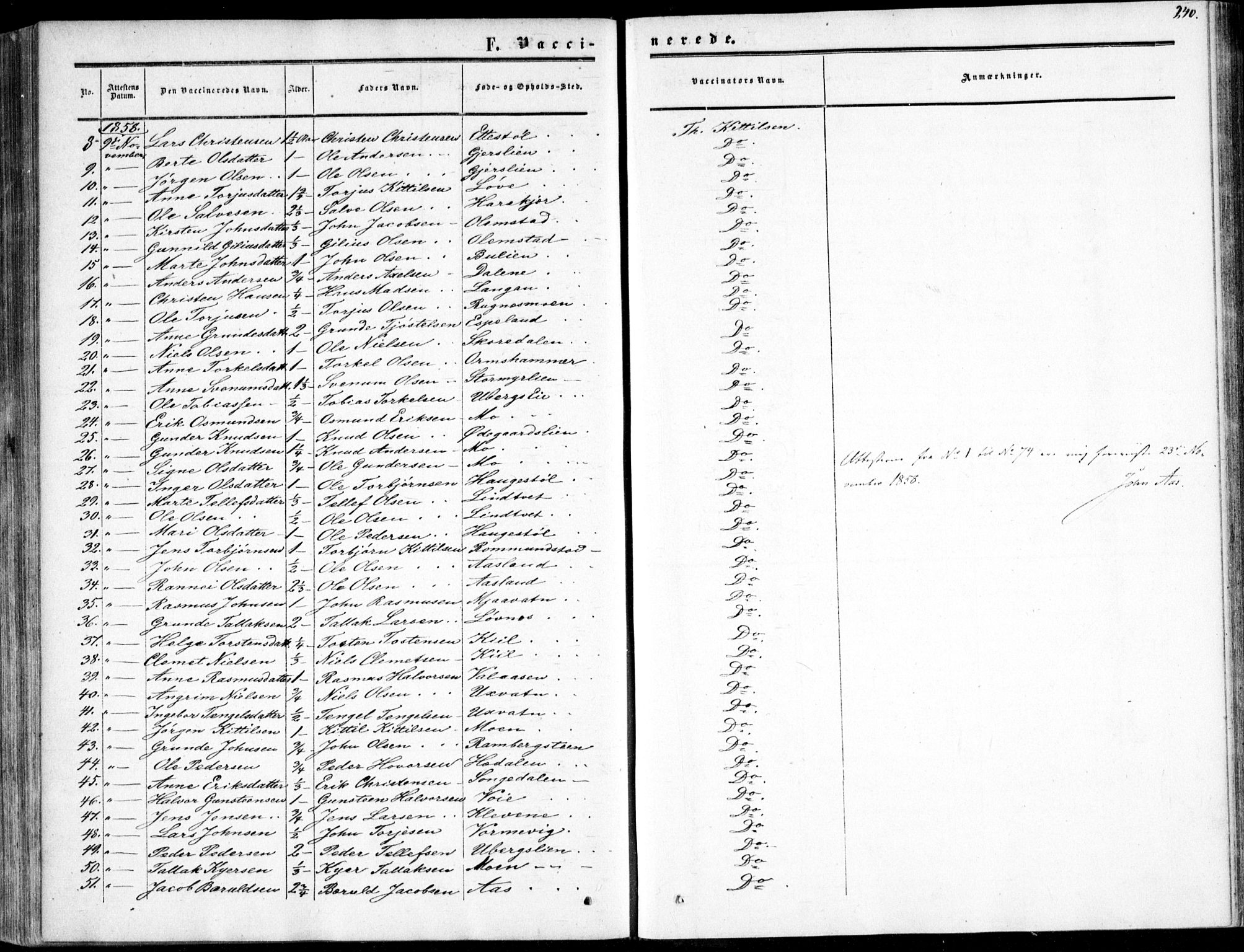 Gjerstad sokneprestkontor, SAK/1111-0014/F/Fa/Fab/L0003: Ministerialbok nr. A 3, 1853-1878, s. 240