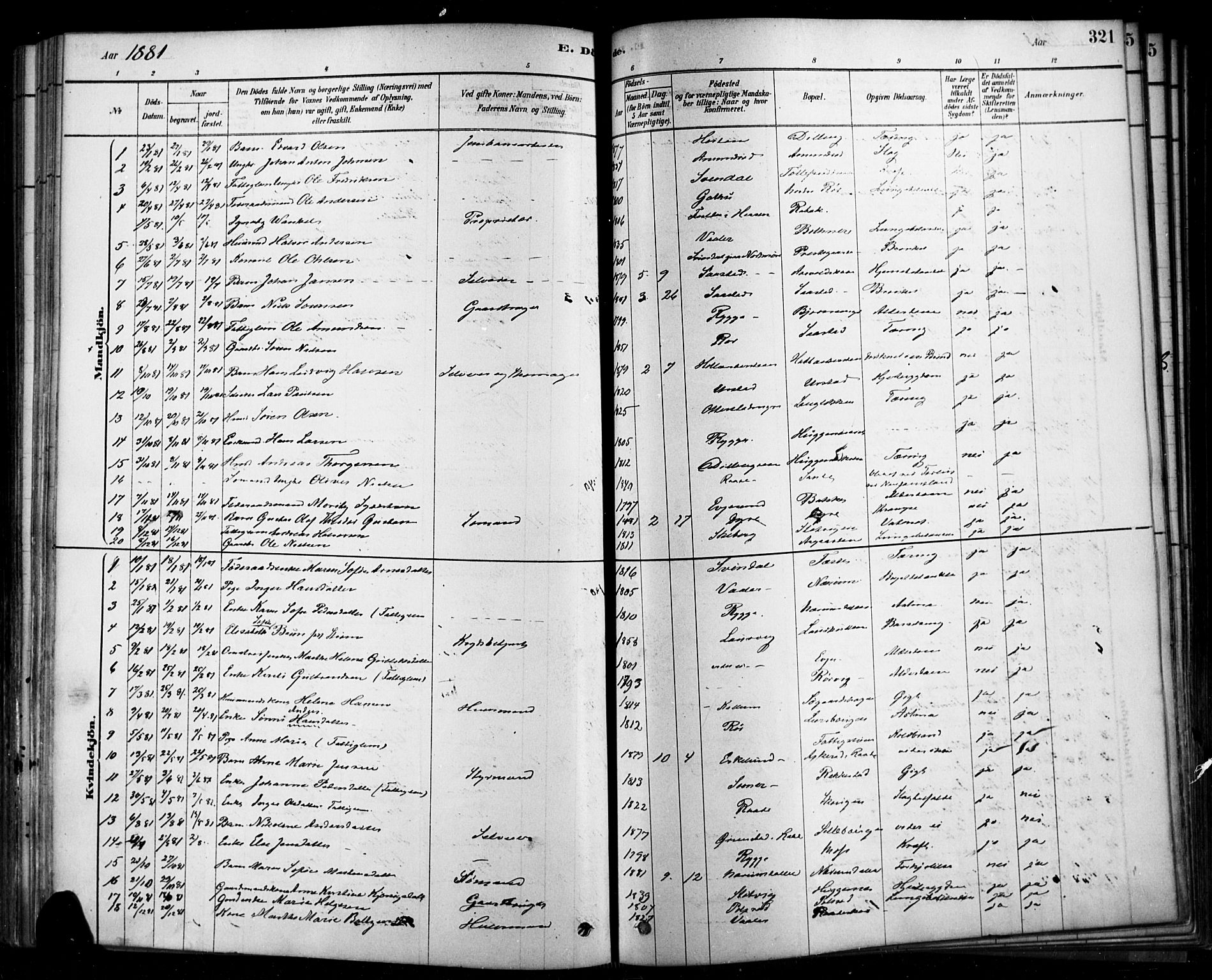 Rygge prestekontor Kirkebøker, AV/SAO-A-10084b/F/Fa/L0007: Ministerialbok nr. 7, 1878-1904, s. 321