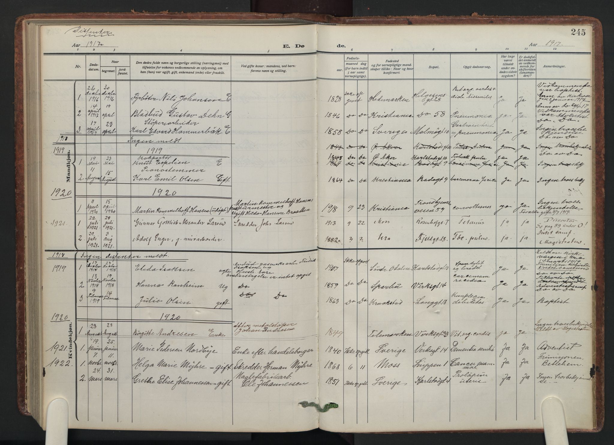 Petrus prestekontor Kirkebøker, AV/SAO-A-10872/F/Fa/L0014: Ministerialbok nr. I 14, 1916-1937, s. 245