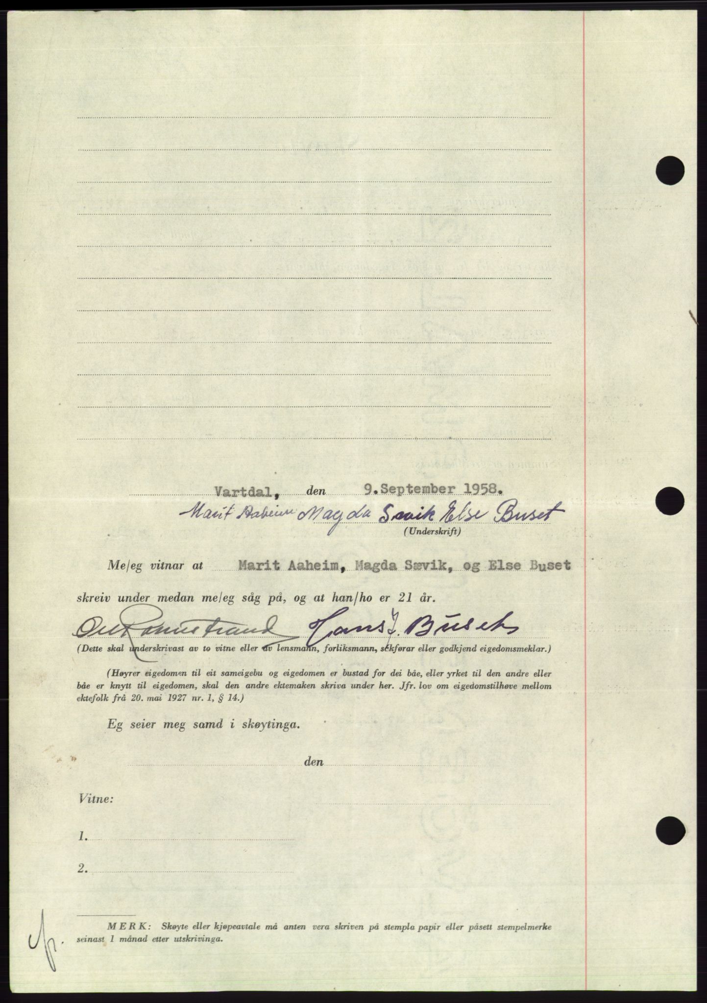 Søre Sunnmøre sorenskriveri, AV/SAT-A-4122/1/2/2C/L0110: Pantebok nr. 36A, 1958-1958, Dagboknr: 1930/1958