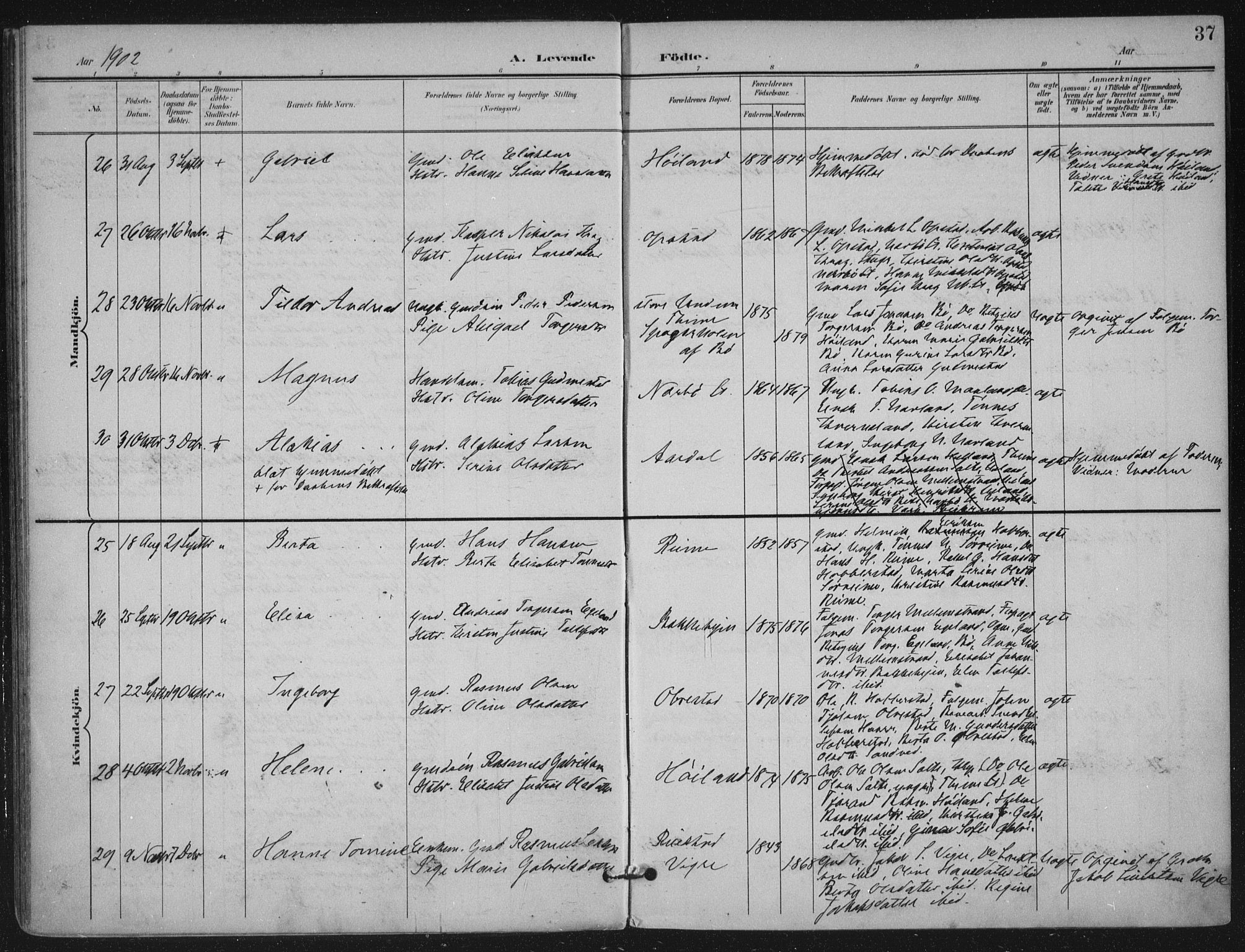 Hå sokneprestkontor, AV/SAST-A-101801/001/30BA/L0012: Ministerialbok nr. A 11, 1897-1924, s. 37