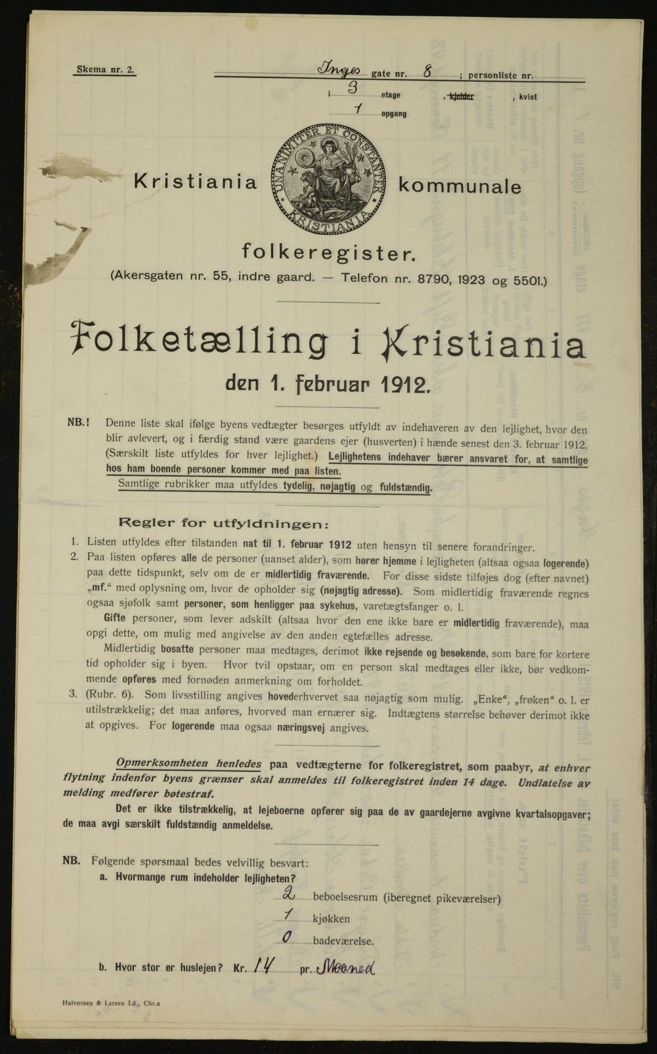 OBA, Kommunal folketelling 1.2.1912 for Kristiania, 1912, s. 44316