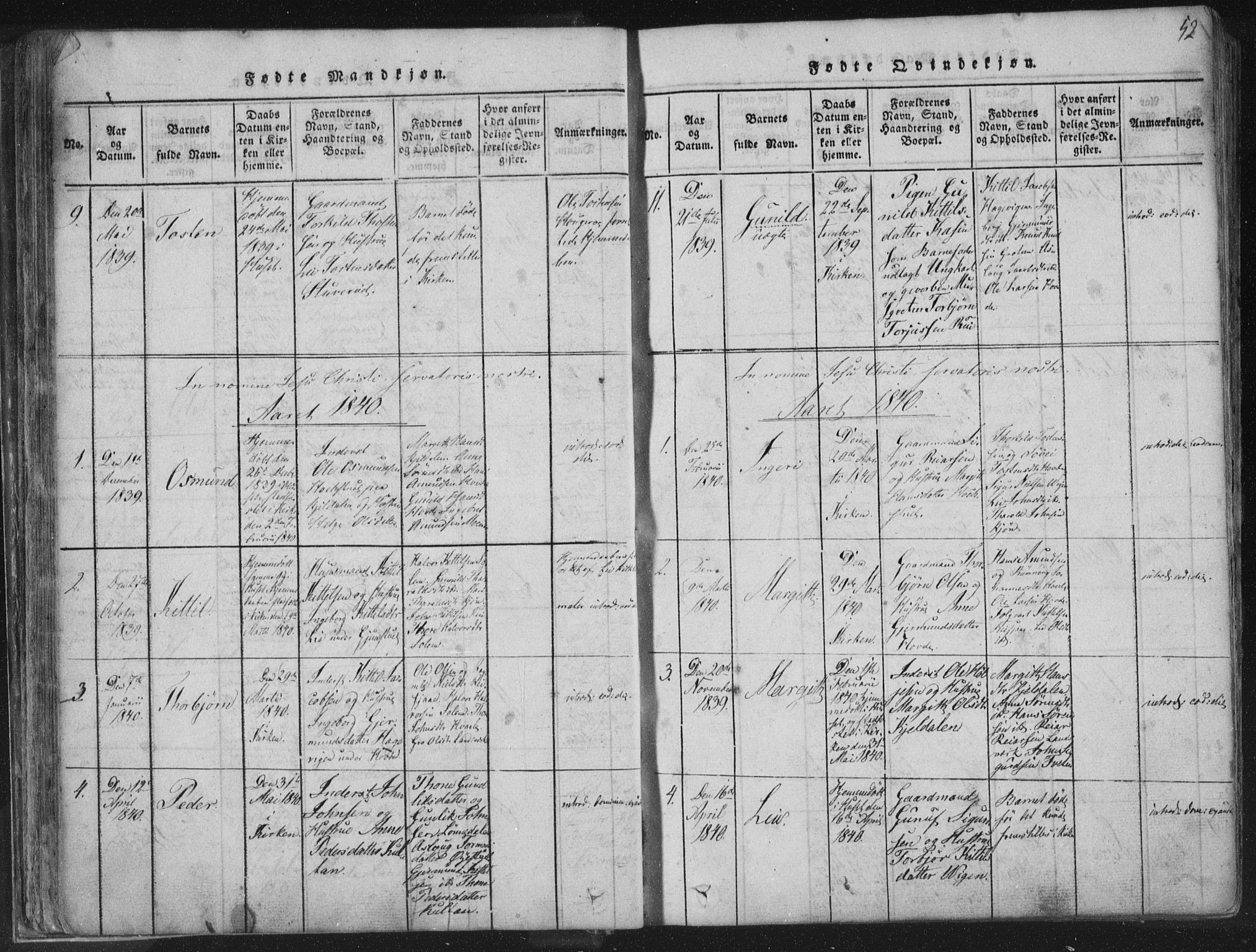 Hjartdal kirkebøker, AV/SAKO-A-270/F/Fc/L0001: Ministerialbok nr. III 1, 1815-1843, s. 52