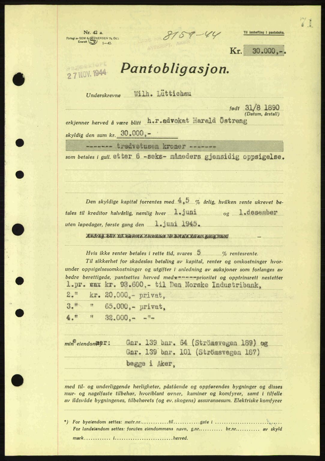 Aker herredsskriveri, SAO/A-10896/G/Gb/Gba/Gbac/L0035: Pantebok nr. B200-201, 1944-1944, Dagboknr: 8159/1944