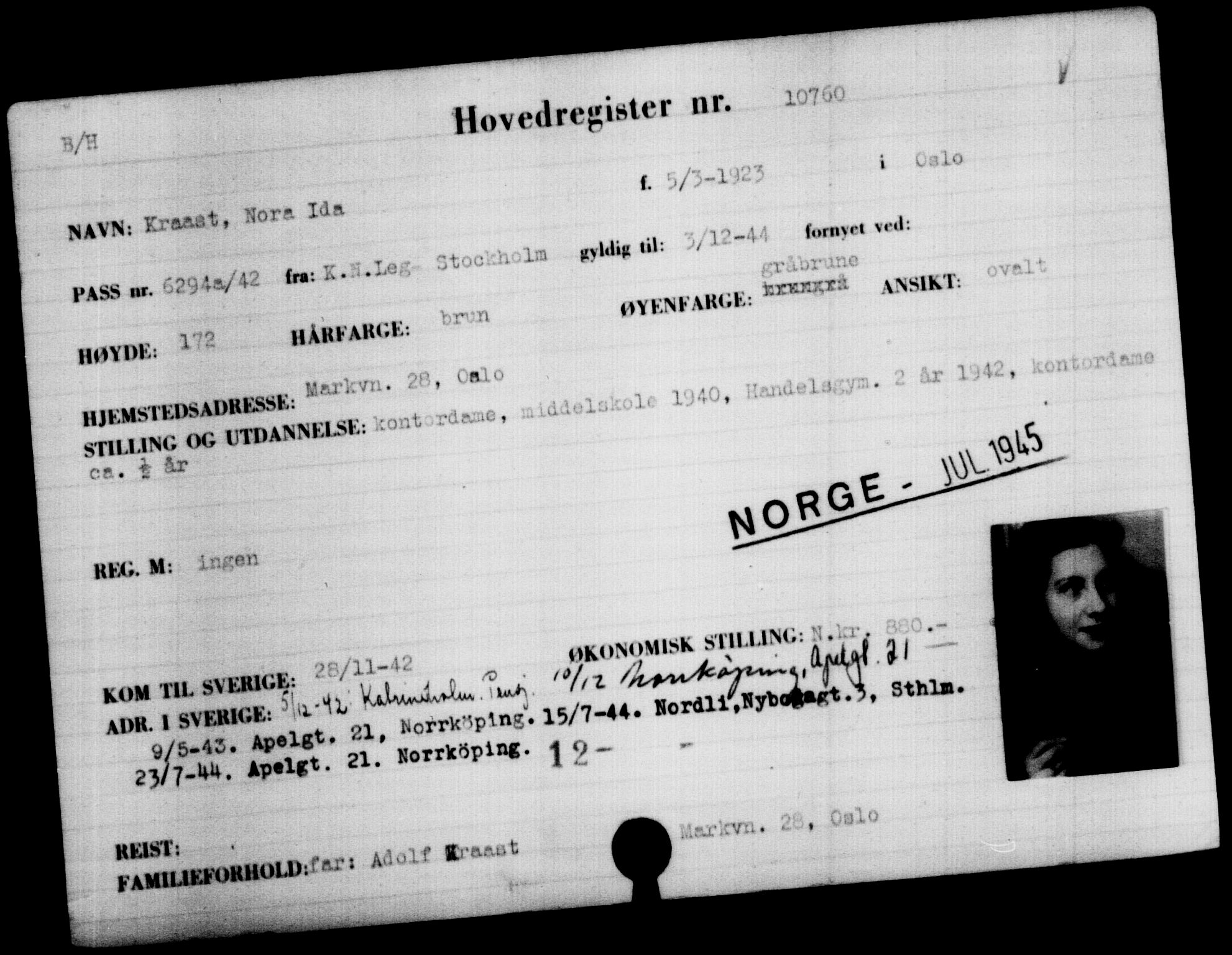 Utenriksstasjonene, Legasjonen i Stockholm, Flyktningkontoret, AV/RA-S-6753/V/Va/L0006: Kjesäterkartoteket, flyktninger med registreringsnr. 9400-12711, 1940-1945, s. 1567