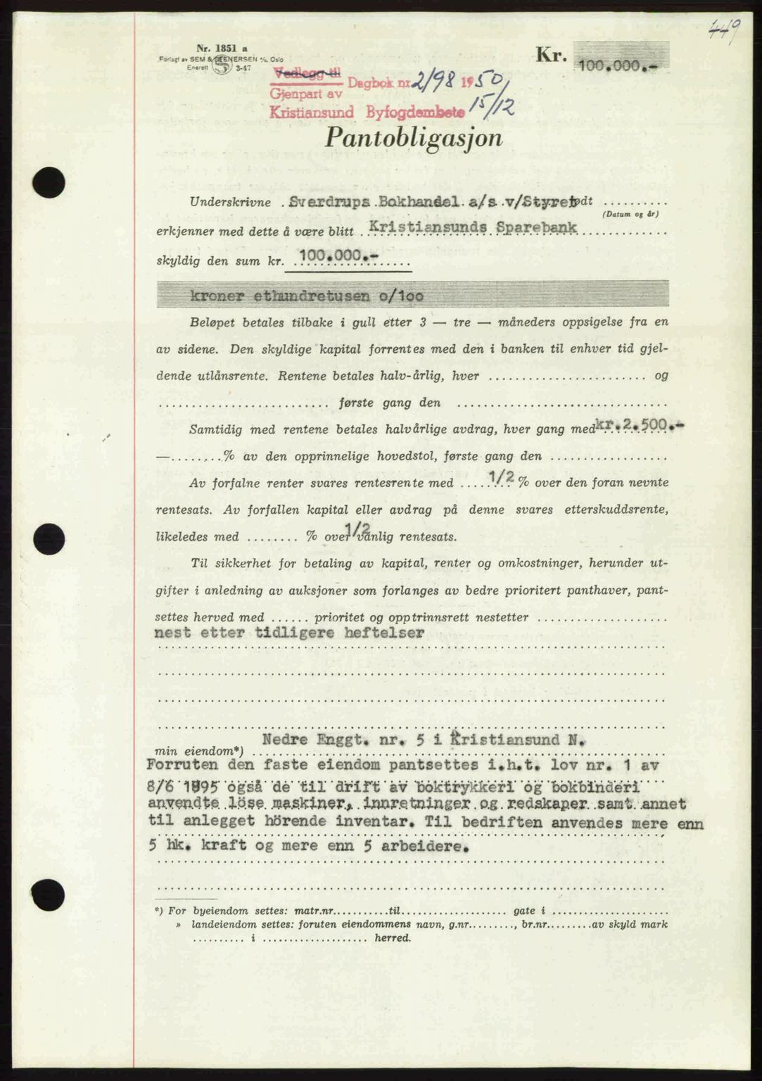 Kristiansund byfogd, AV/SAT-A-4587/A/27: Pantebok nr. 50, 1950-1950, Dagboknr: 2198/1950
