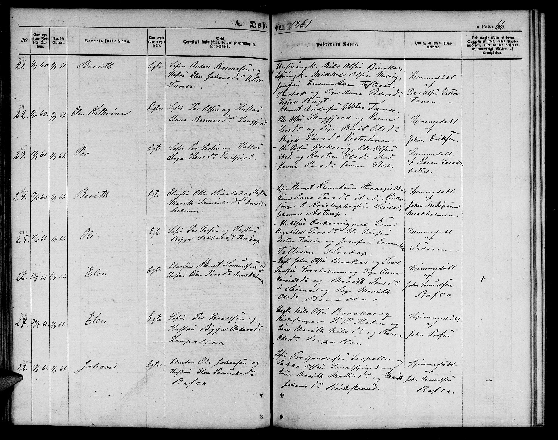 Tana sokneprestkontor, AV/SATØ-S-1334/H/Hb/L0001klokker: Klokkerbok nr. 1 /1, 1853-1867, s. 66