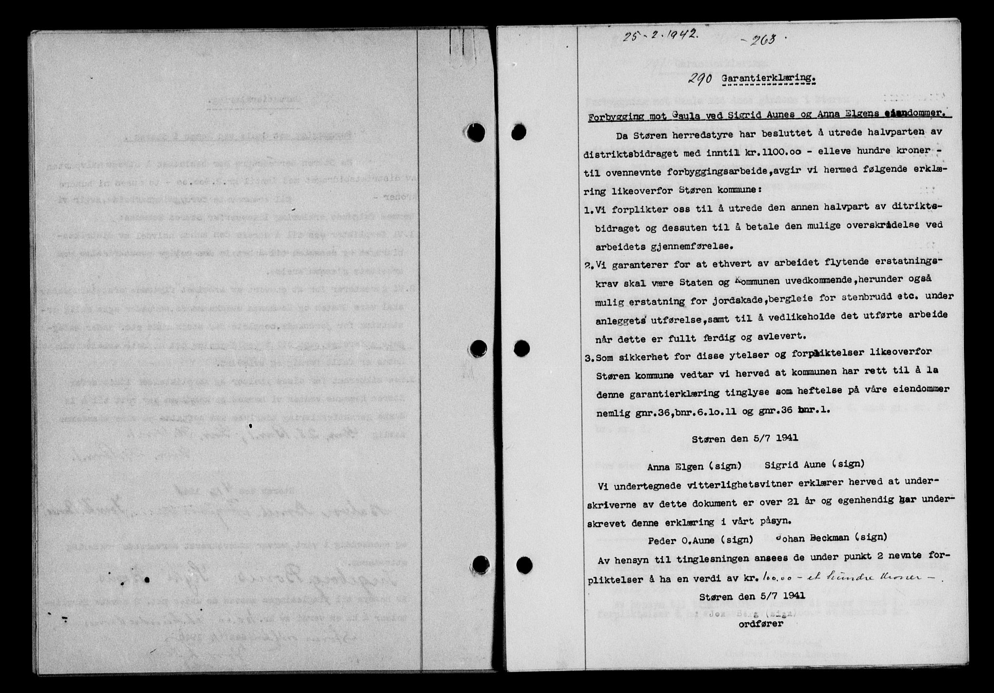Gauldal sorenskriveri, SAT/A-0014/1/2/2C/L0054: Pantebok nr. 59, 1941-1942, Dagboknr: 290/1942