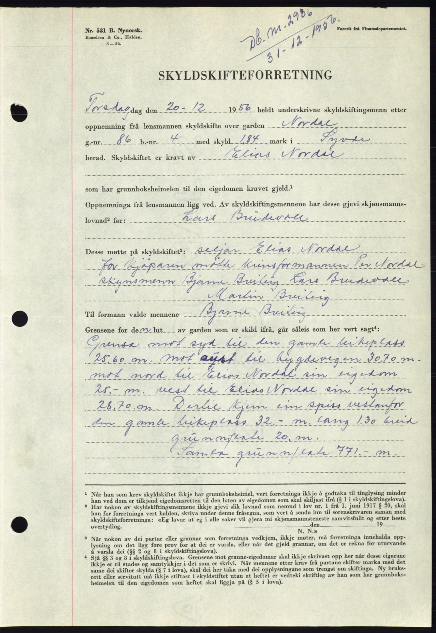 Søre Sunnmøre sorenskriveri, AV/SAT-A-4122/1/2/2C/L0105: Pantebok nr. 31A, 1956-1957, Dagboknr: 2936/1956