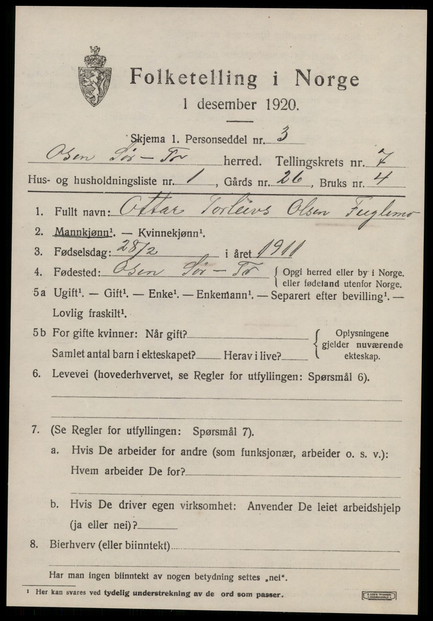 SAT, Folketelling 1920 for 1633 Osen herred, 1920, s. 3141