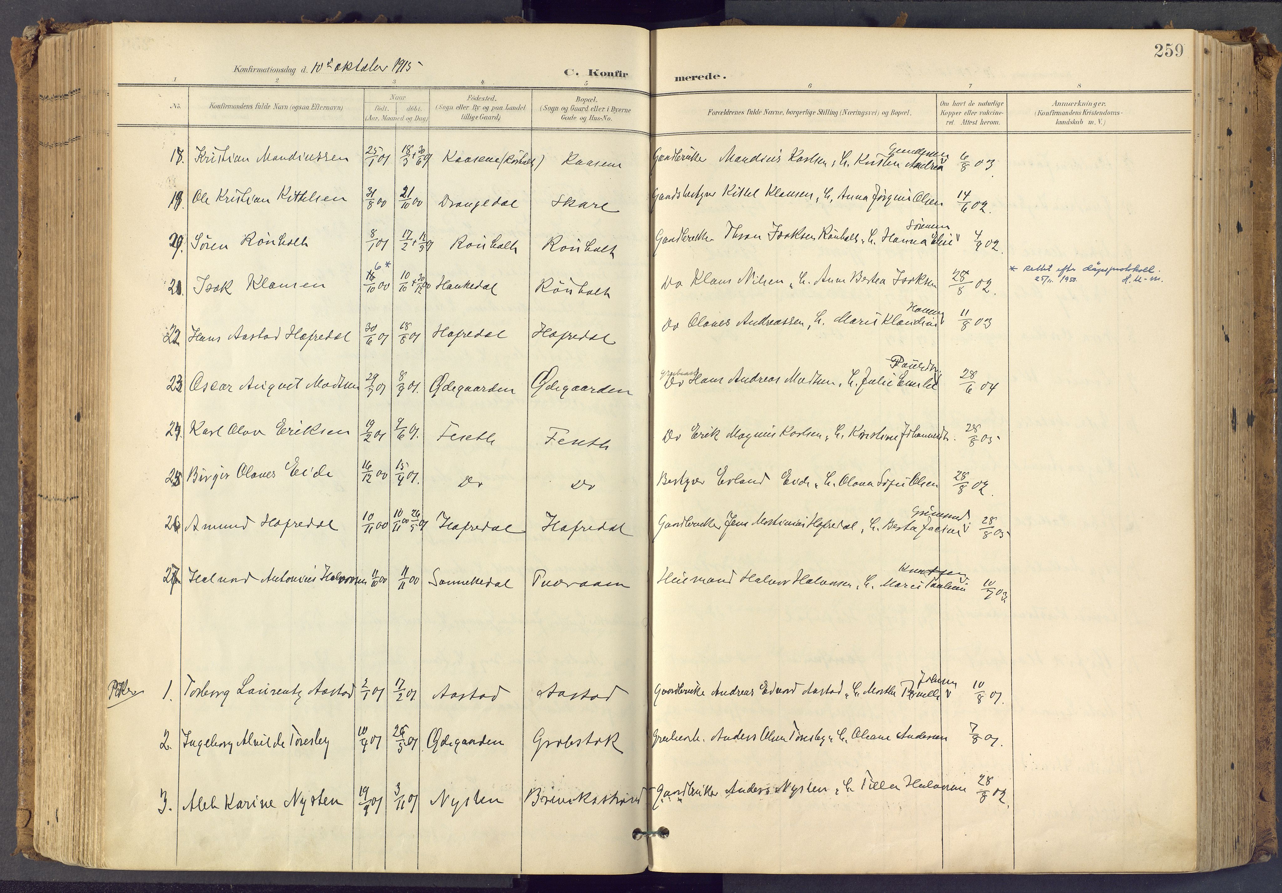 Bamble kirkebøker, SAKO/A-253/F/Fa/L0009: Ministerialbok nr. I 9, 1901-1917, s. 259