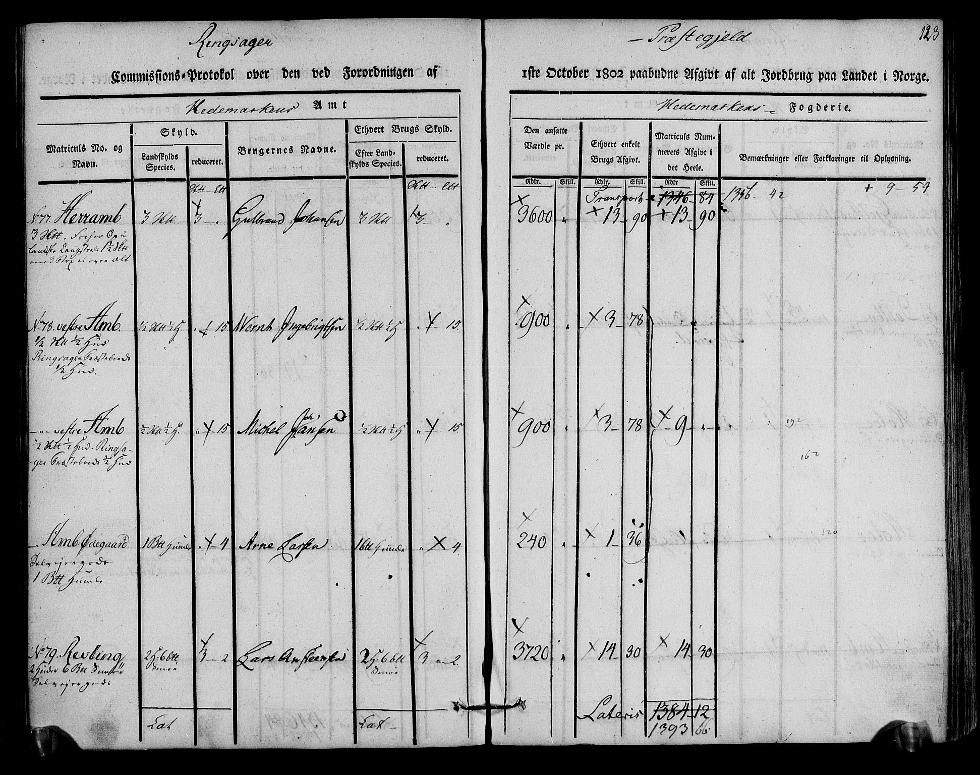 Rentekammeret inntil 1814, Realistisk ordnet avdeling, AV/RA-EA-4070/N/Ne/Nea/L0033: Hedmark fogderi. Kommisjonsprotokoll, 1803, s. 125