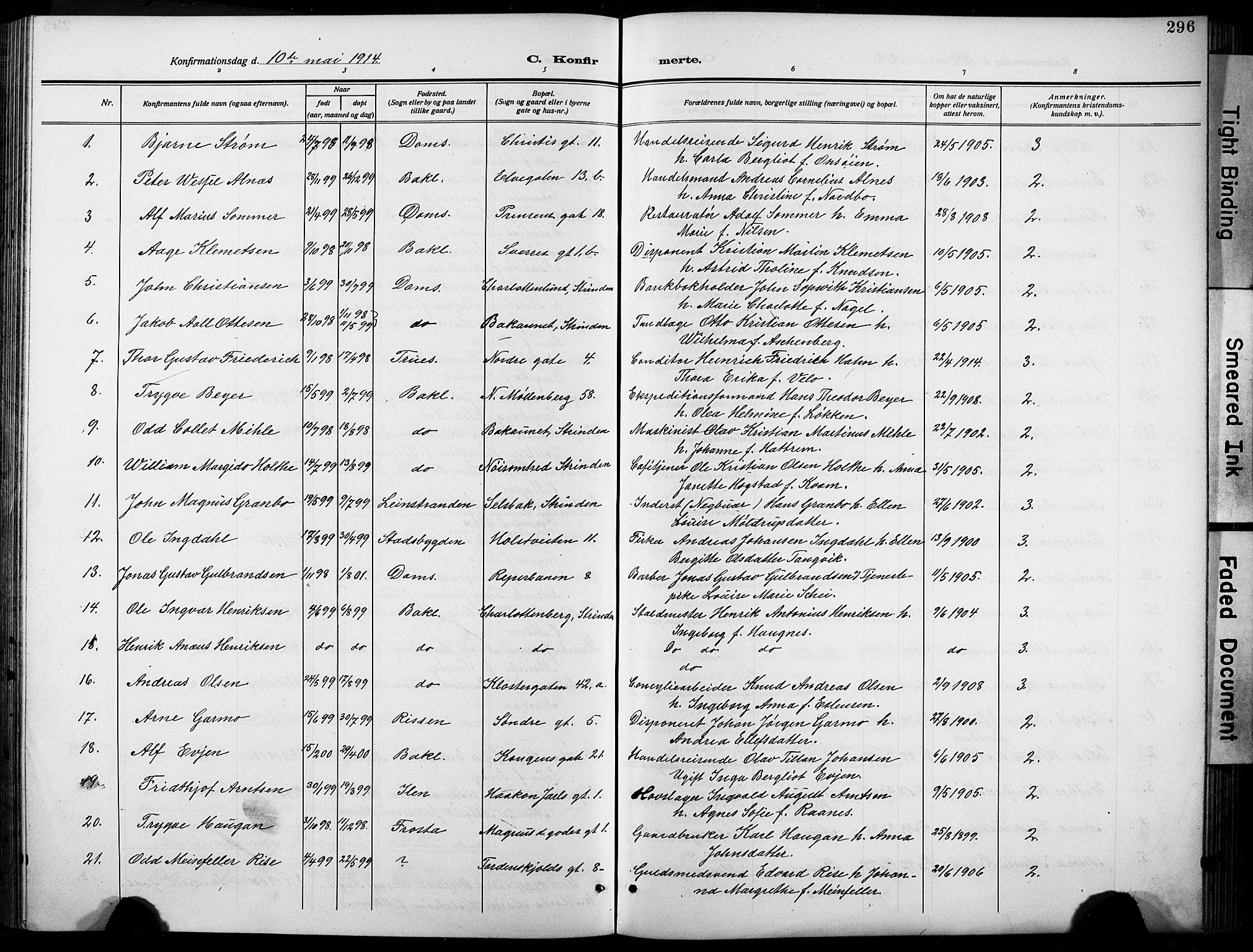 Ministerialprotokoller, klokkerbøker og fødselsregistre - Sør-Trøndelag, AV/SAT-A-1456/601/L0096: Klokkerbok nr. 601C14, 1911-1931, s. 296