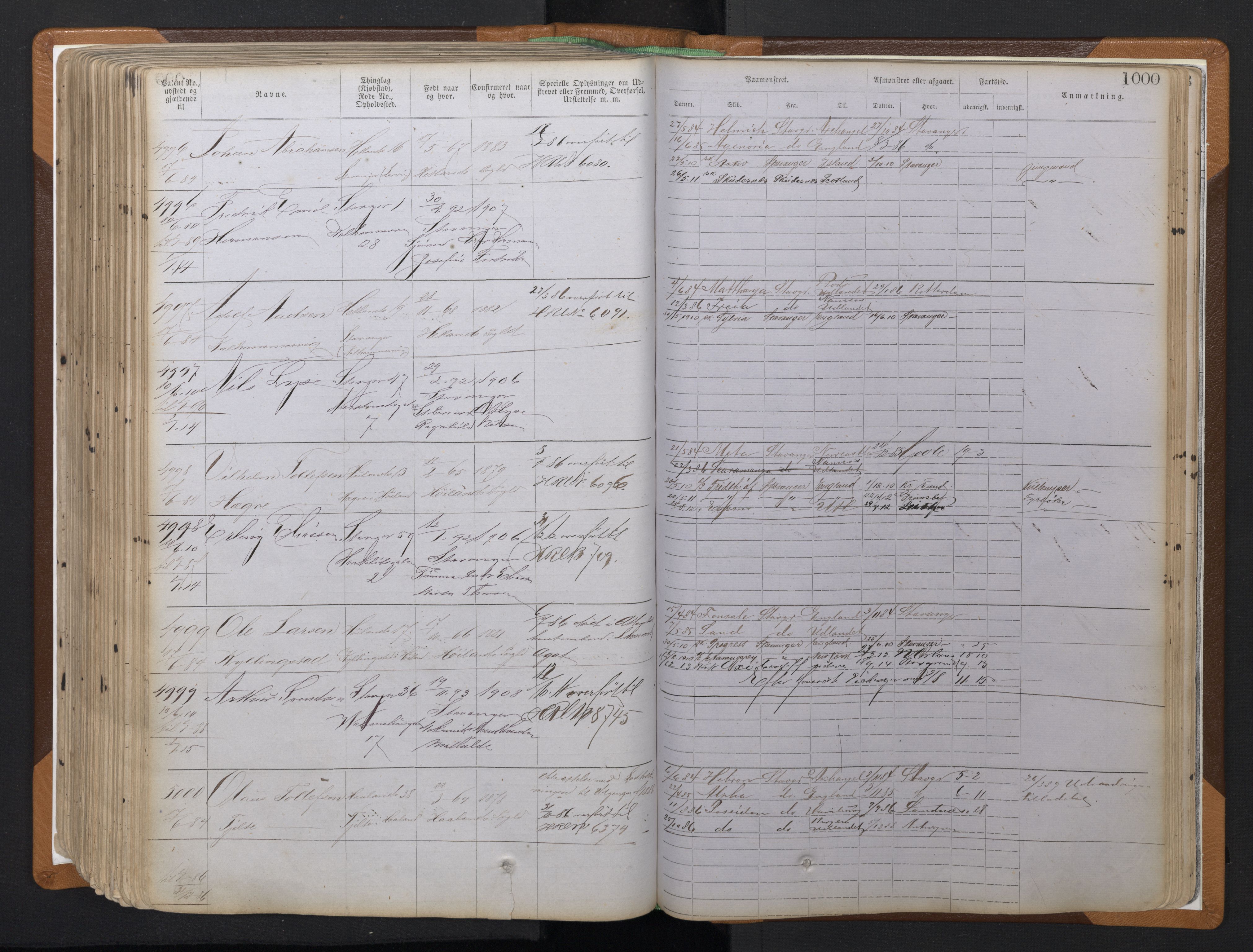 Stavanger sjømannskontor, AV/SAST-A-102006/F/Ff/L0010: Annotasjonsrulle, patentnr. 3605-5225 (dublett), 1878-1900, s. 282