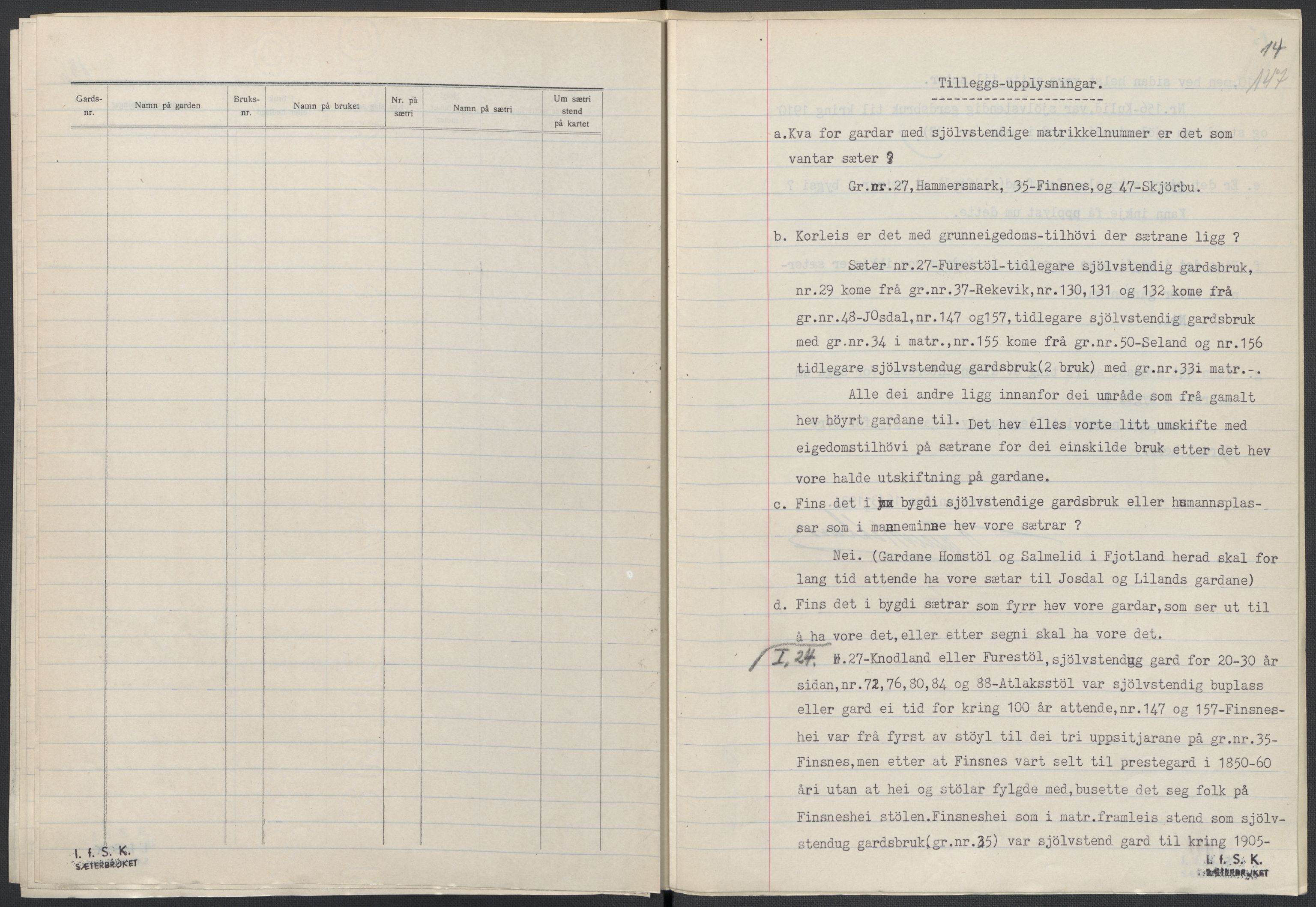 Instituttet for sammenlignende kulturforskning, AV/RA-PA-0424/F/Fc/L0008/0003: Eske B8: / Vest-Agder (perm XXI), 1932-1935, s. 147