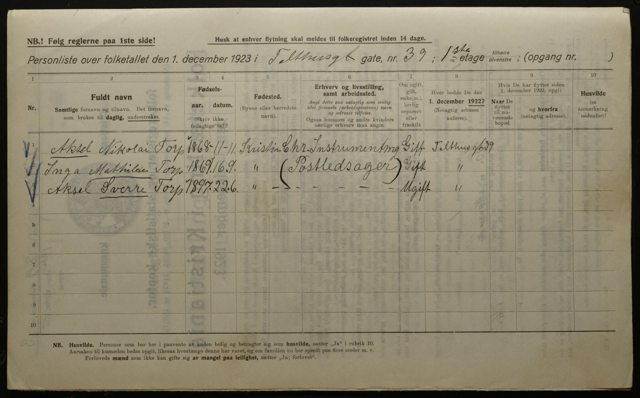 OBA, Kommunal folketelling 1.12.1923 for Kristiania, 1923, s. 118941